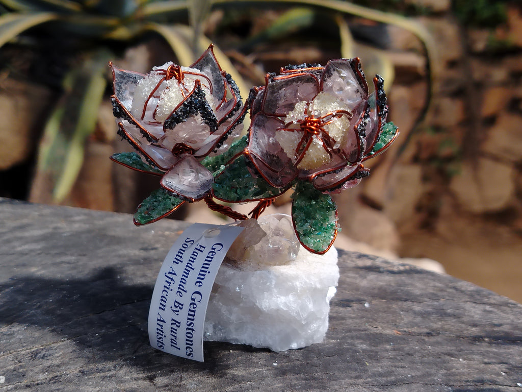 Hand Made Gemstone Protea Flower Trees x 3 From South Africa - Toprock Gemstones and Minerals 