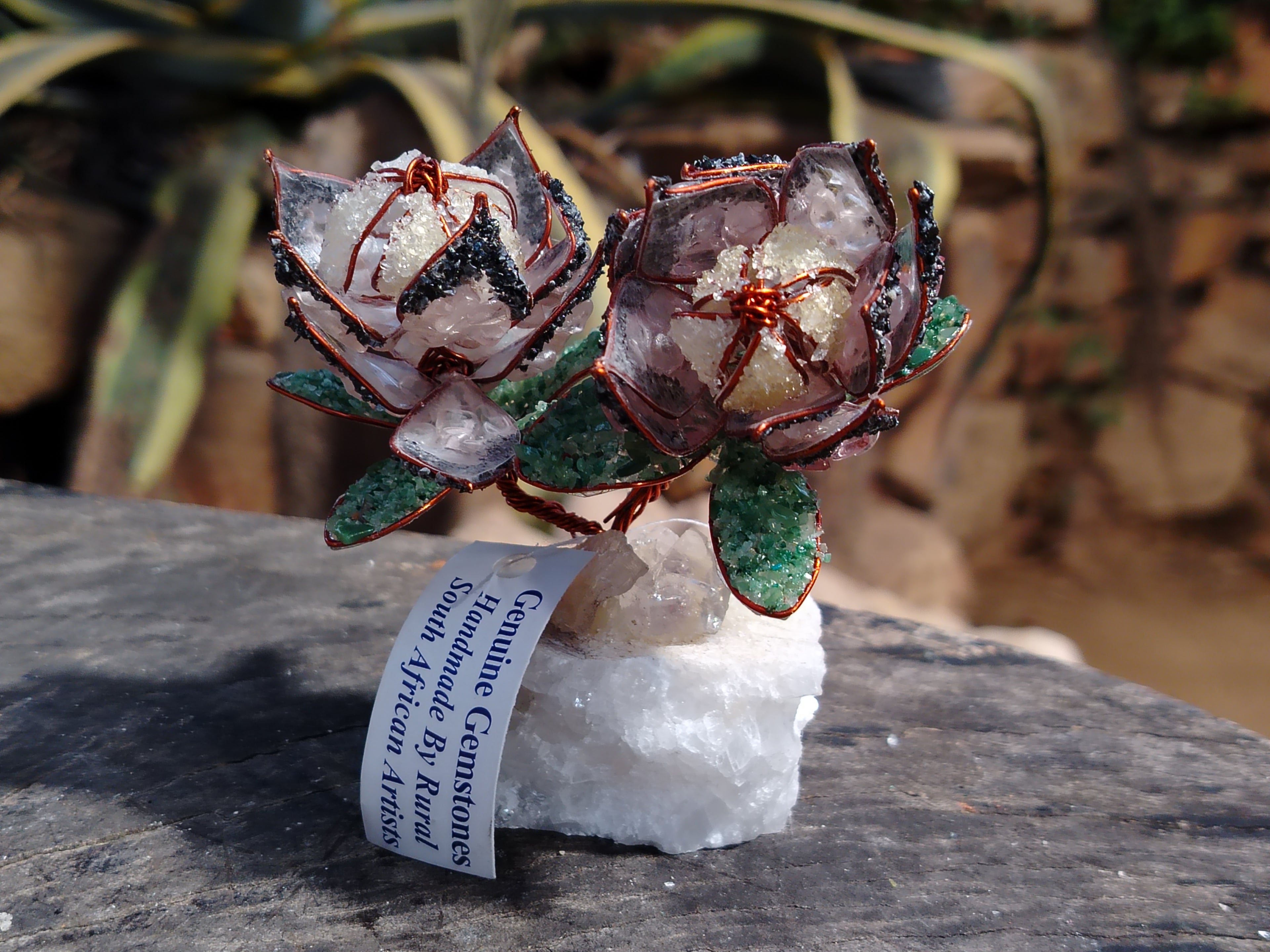Hand Made Gemstone Protea Flower Trees x 3 From South Africa - Toprock Gemstones and Minerals 