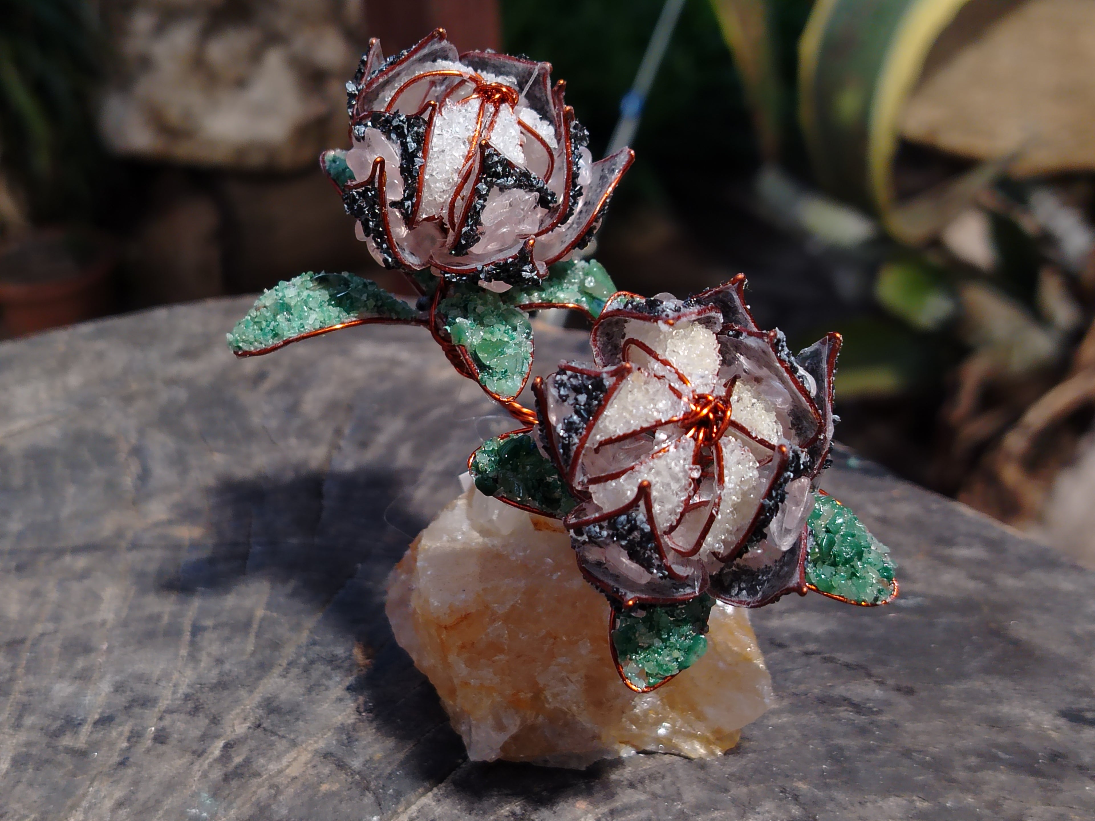 Hand Made Gemstone Protea Flower Trees x 3 From South Africa - Toprock Gemstones and Minerals 