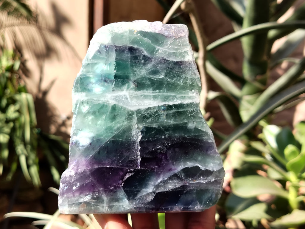 Polished On One Side Watermelon Fluorite Specimens x 3 From Uis, Namibia - Toprock Gemstones and Minerals 