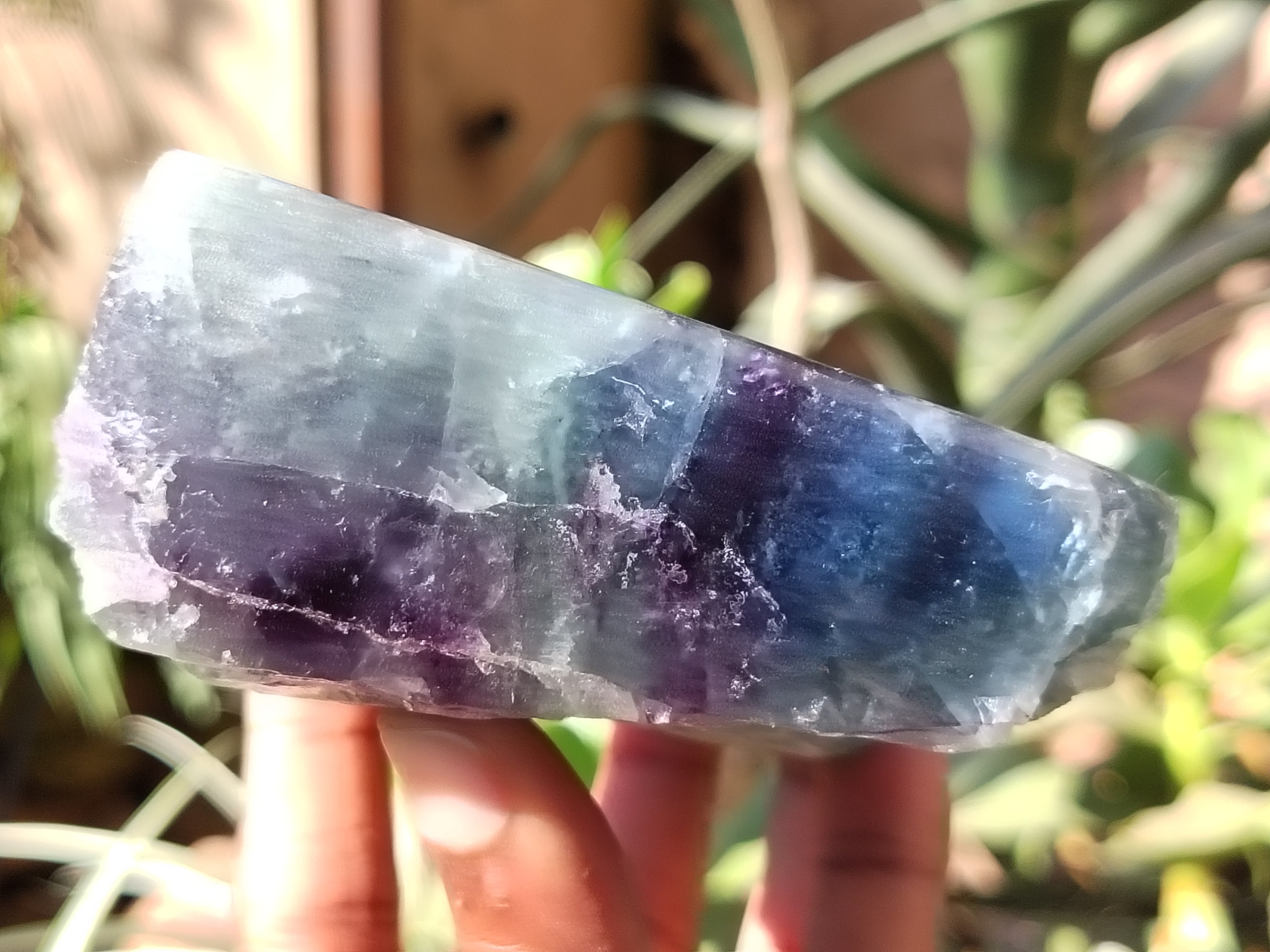 Polished On One Side Watermelon Fluorite Specimens x 3 From Uis, Namibia - Toprock Gemstones and Minerals 