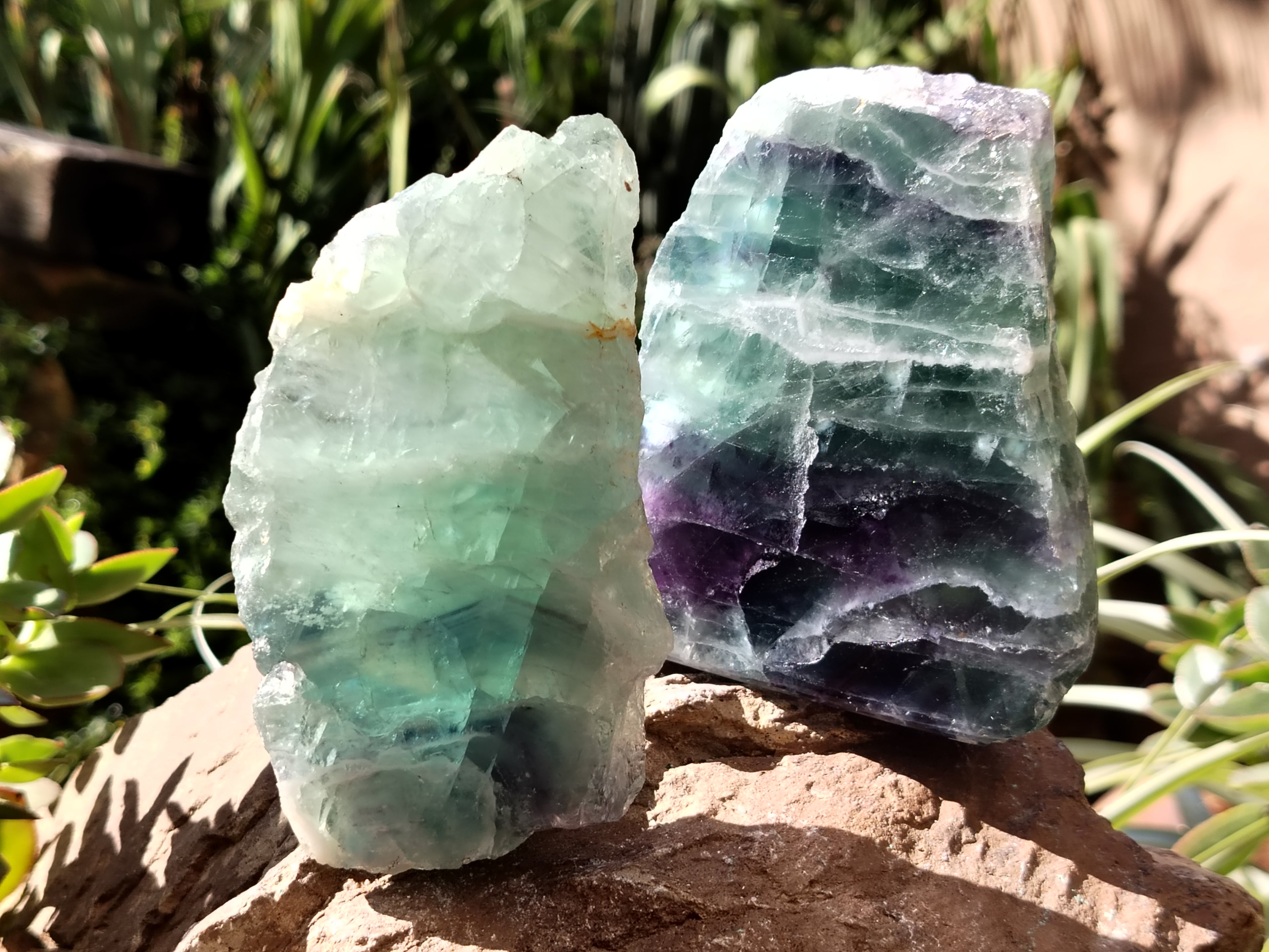 Polished On One Side Watermelon Fluorite Specimens x 3 From Uis, Namibia - Toprock Gemstones and Minerals 