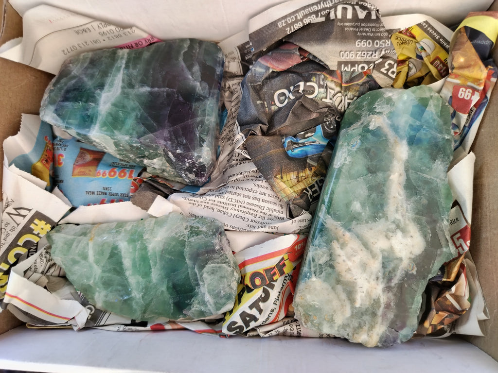 Polished On One Side Watermelon Fluorite Specimens x 3 From Uis, Namibia - Toprock Gemstones and Minerals 