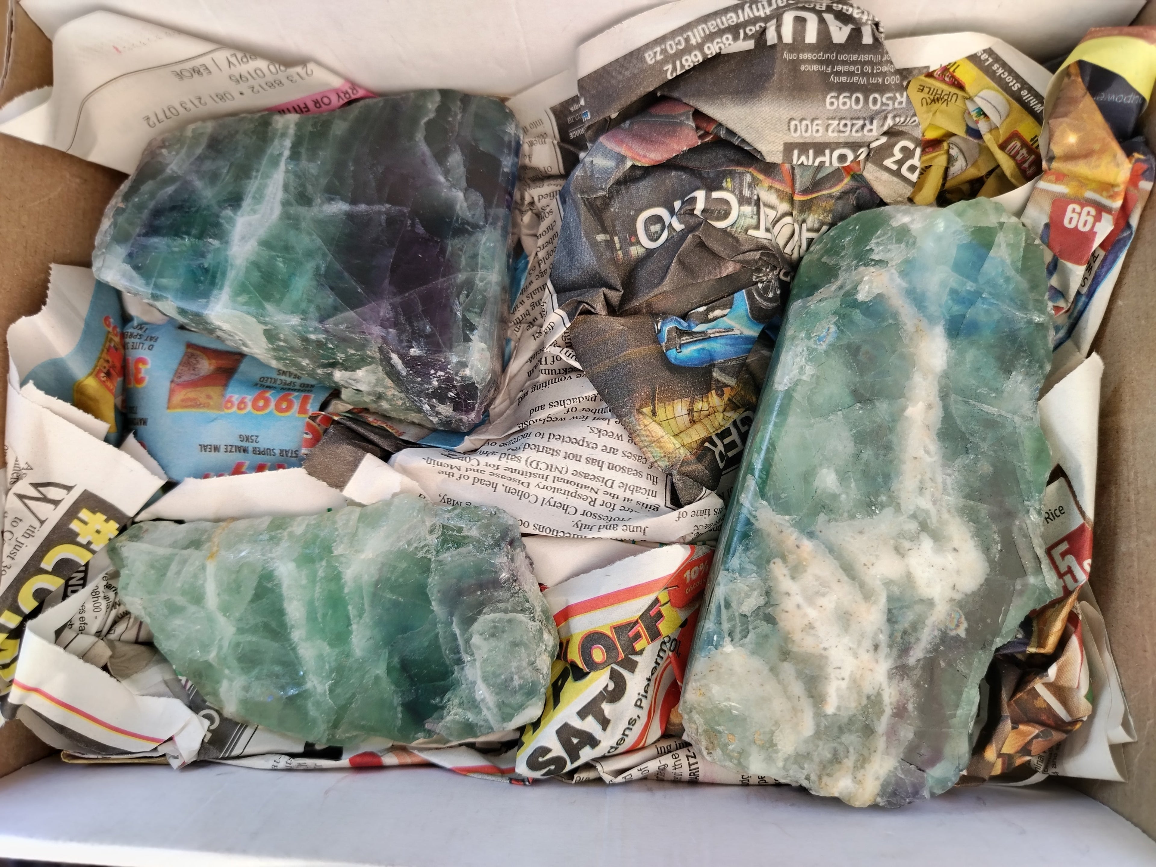 Polished On One Side Watermelon Fluorite Specimens x 3 From Uis, Namibia - Toprock Gemstones and Minerals 