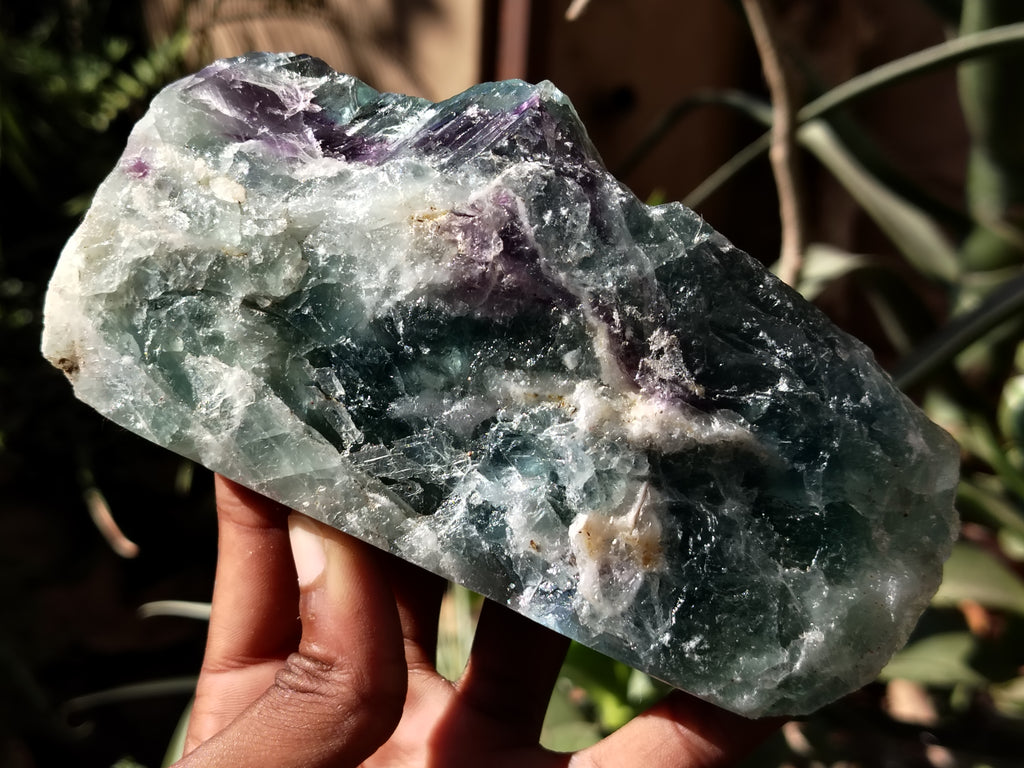 Polished On One Side Watermelon Fluorite Specimens x 3 From Uis, Namibia - Toprock Gemstones and Minerals 