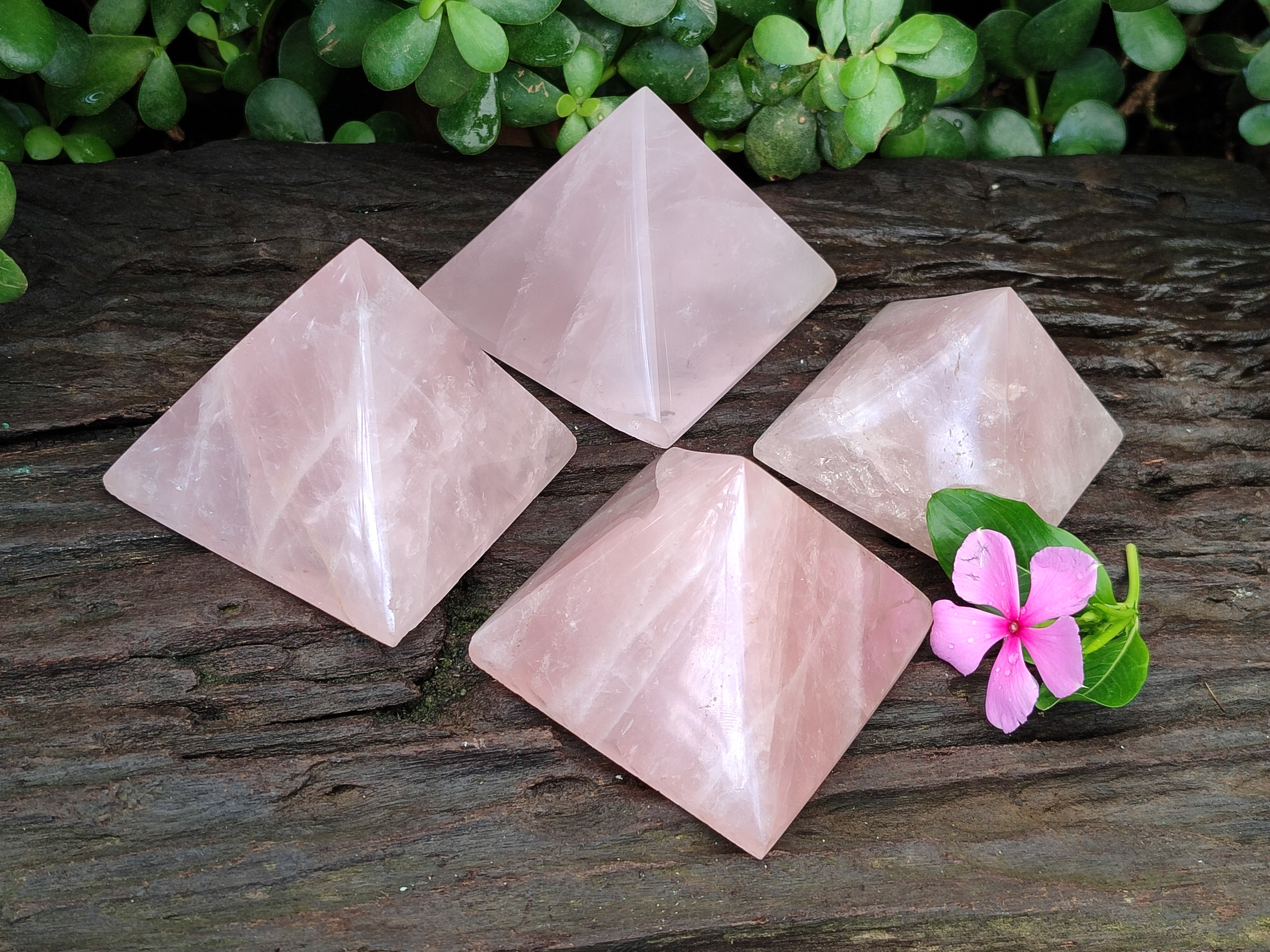 Polished Rose Quartz Pyramids x 4 From Madagascar - Toprock Gemstones and Minerals 