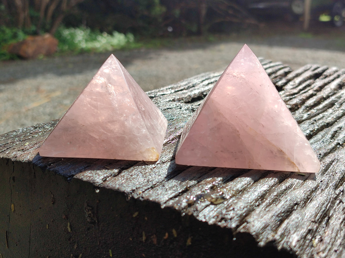Polished Rose Quartz Pyramids x 4 From Madagascar - Toprock Gemstones and Minerals 