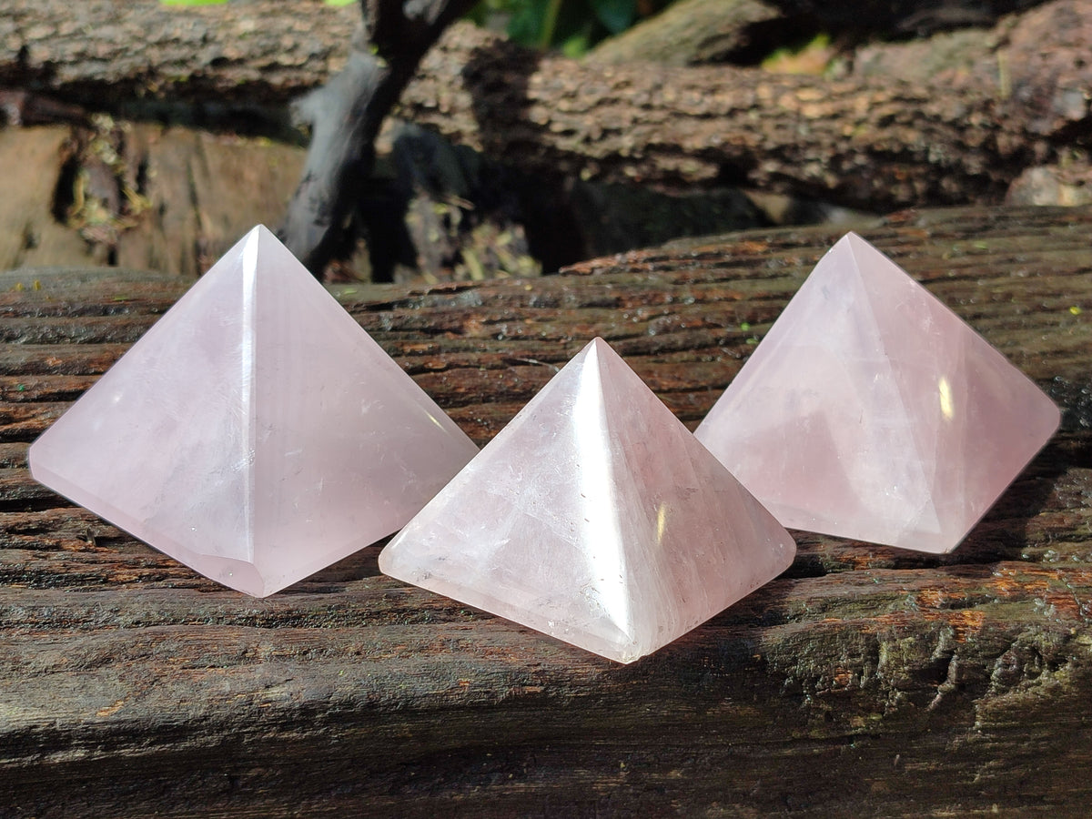 Polished Rose Quartz Pyramids x 4 From Madagascar - Toprock Gemstones and Minerals 