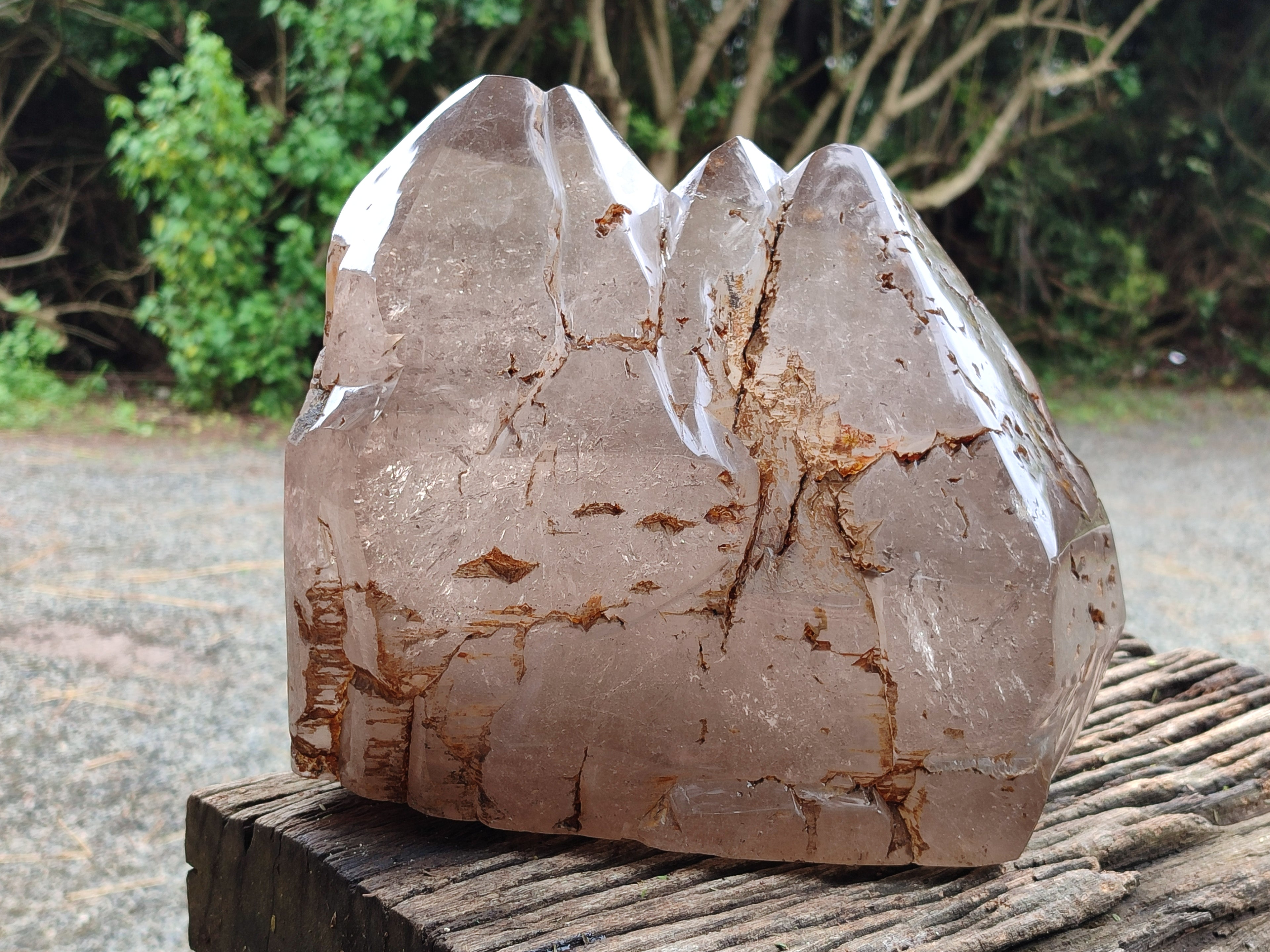 Polished Smokey Cascading Multi Terminated Window Quartz Crystal x 1 From Madagascar - Toprock Gemstones and Minerals 