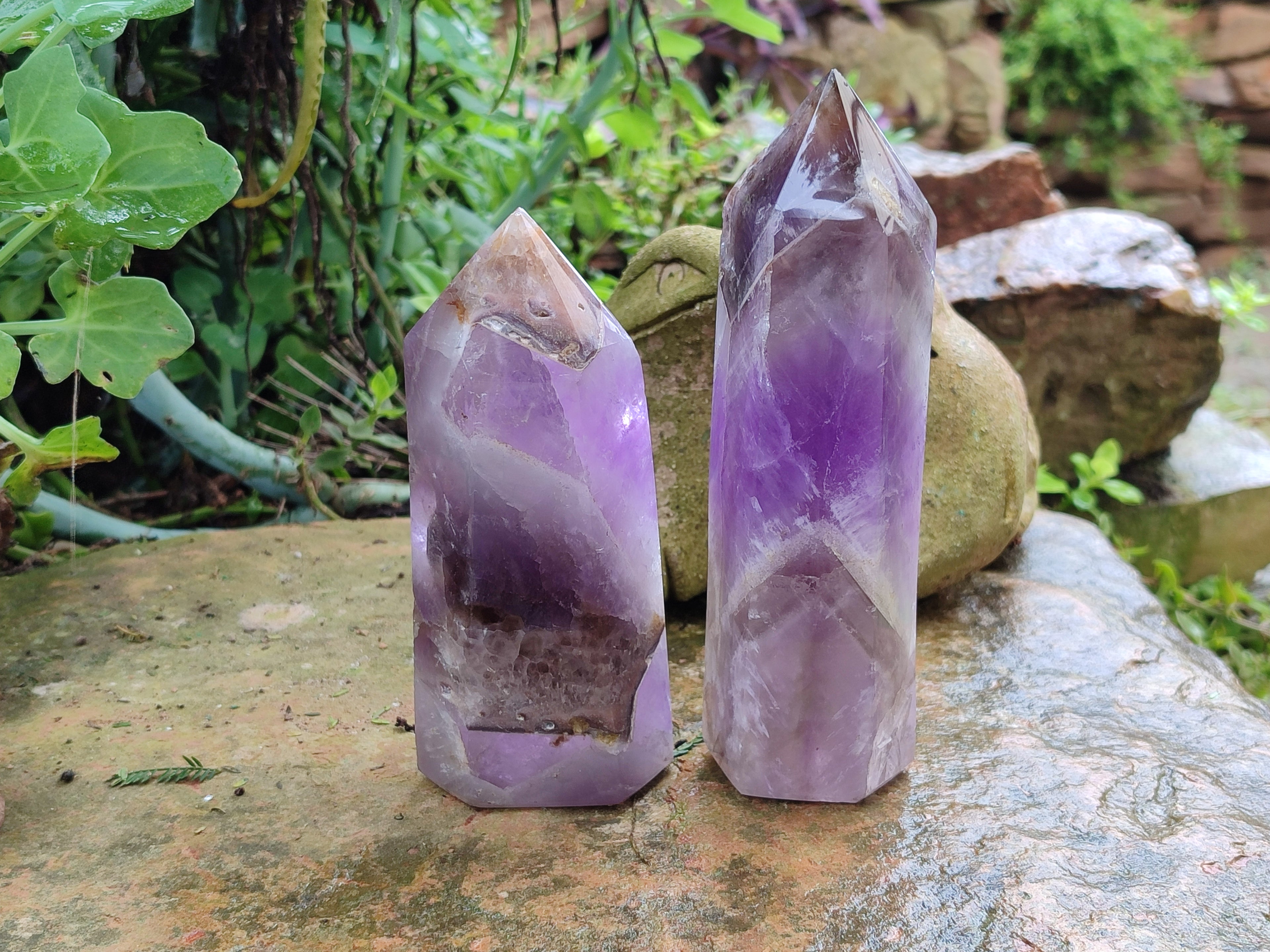 Polished Chevron Amethyst Points x 2 From Ankazobe, Madagascar - Toprock Gemstones and Minerals 