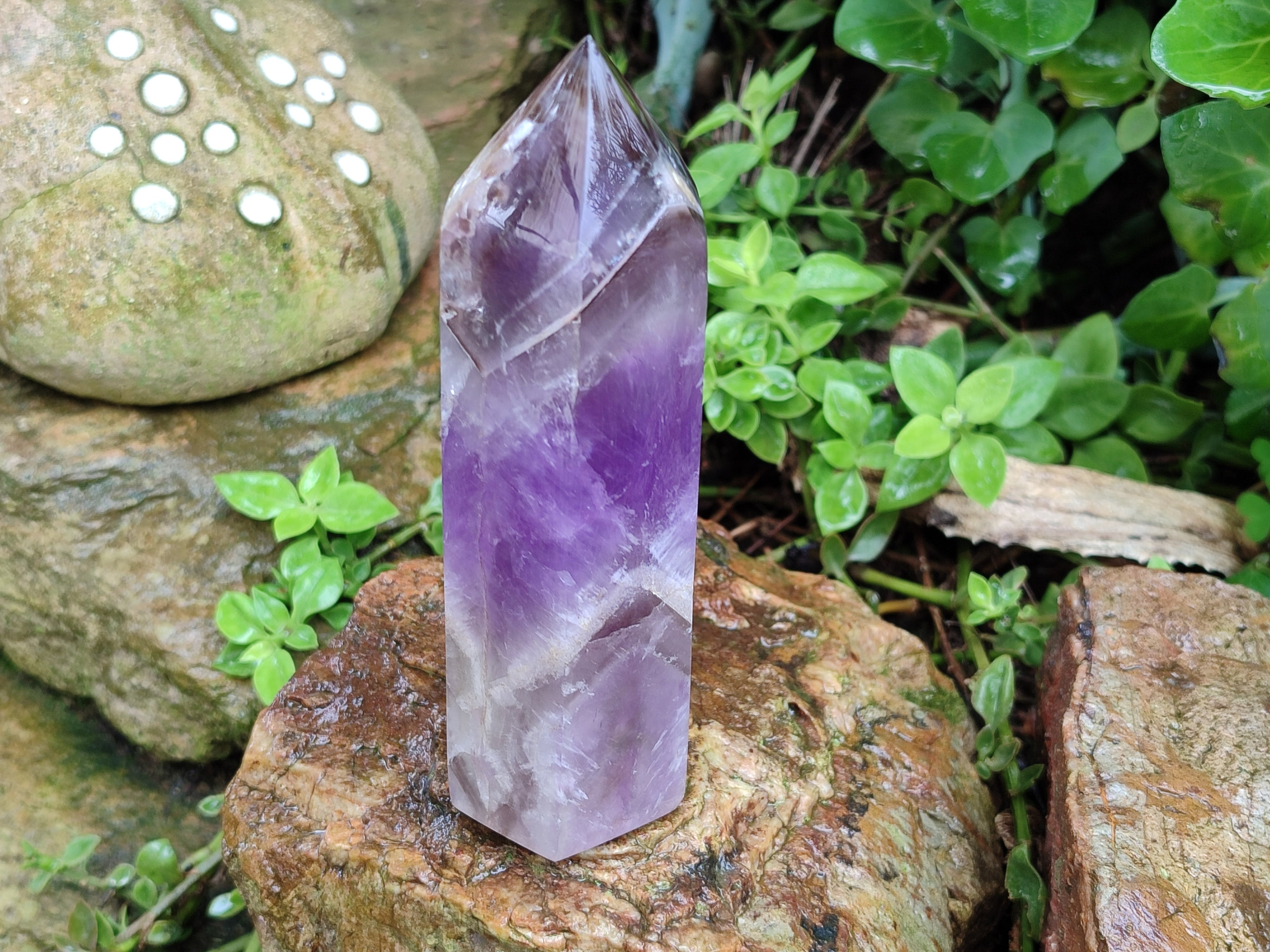 Polished Chevron Amethyst Points x 2 From Ankazobe, Madagascar - Toprock Gemstones and Minerals 