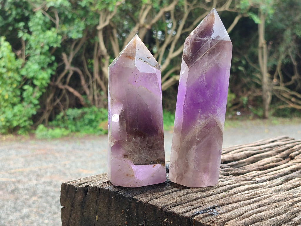 Polished Chevron Amethyst Points x 2 From Ankazobe, Madagascar - Toprock Gemstones and Minerals 
