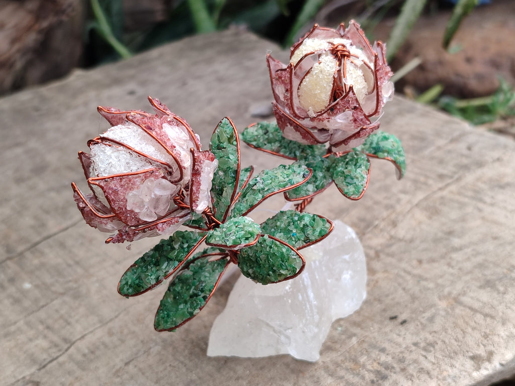 Hand Made Gemstone Double Protea Flower Trees x 3 From South Africa - Toprock Gemstones and Minerals 