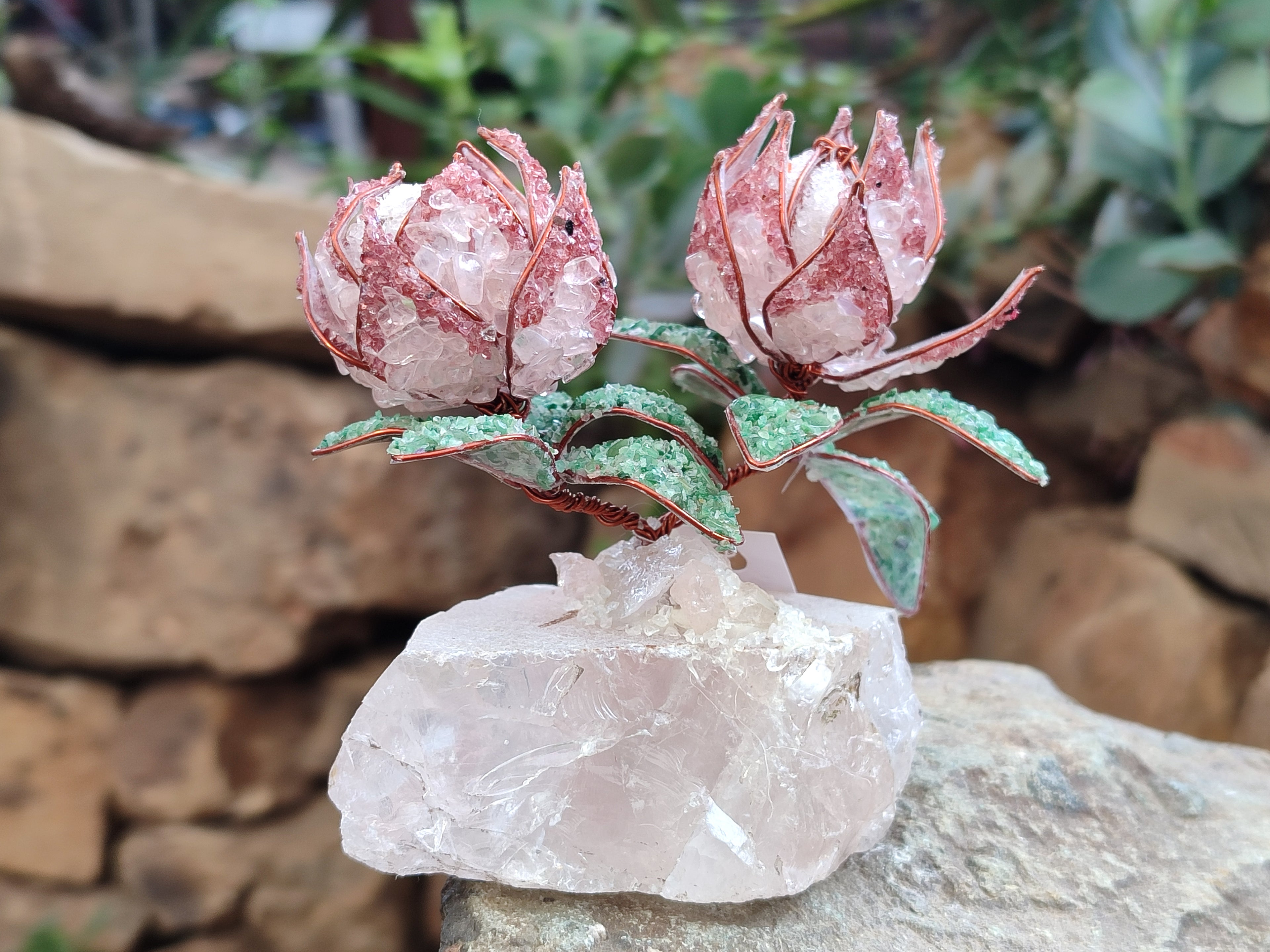 Hand Made Gemstone Double Protea Flower Trees x 3 From South Africa - Toprock Gemstones and Minerals 