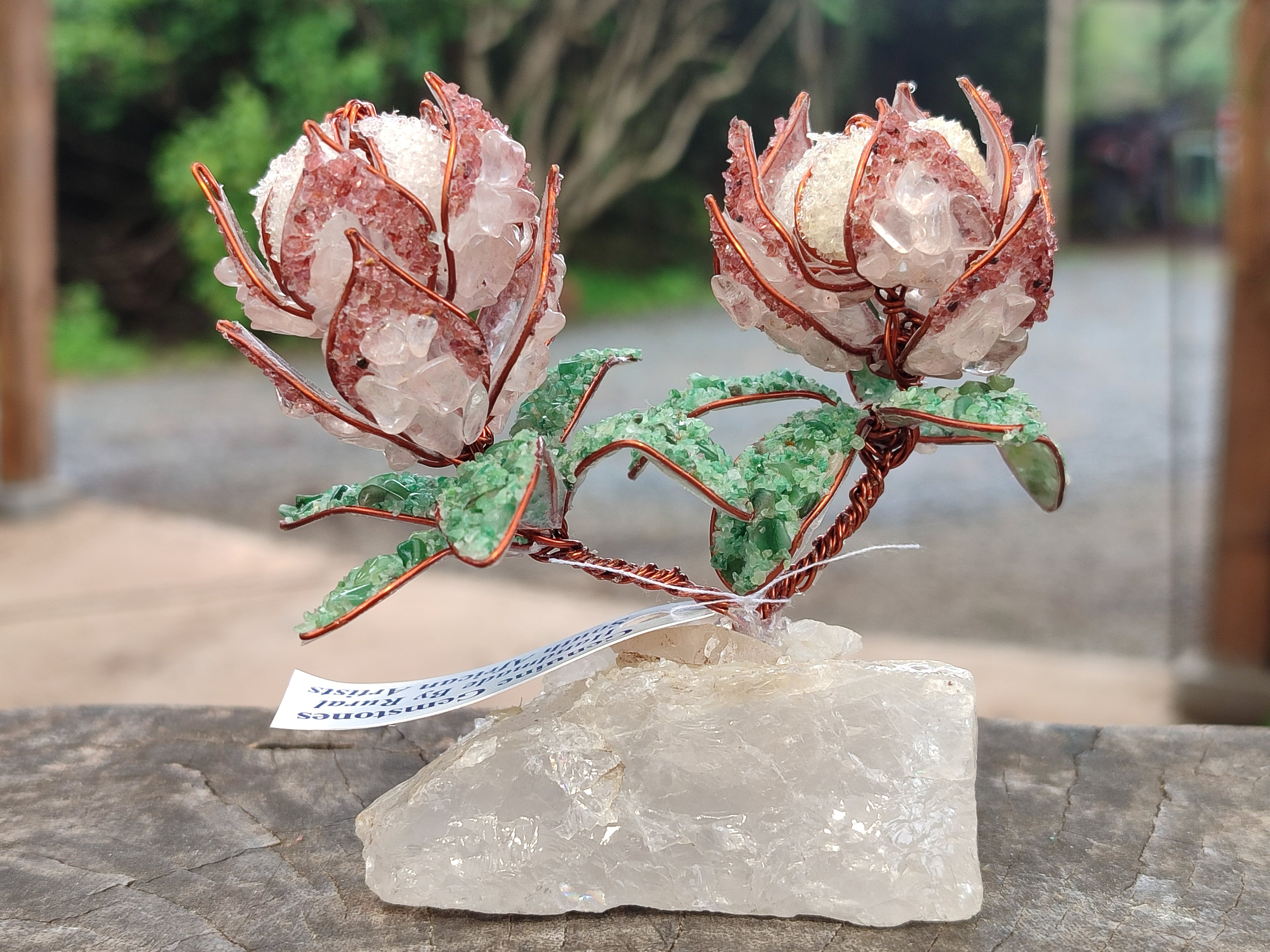 Hand Made Gemstone Double Protea Flower Trees x 3 From South Africa - Toprock Gemstones and Minerals 