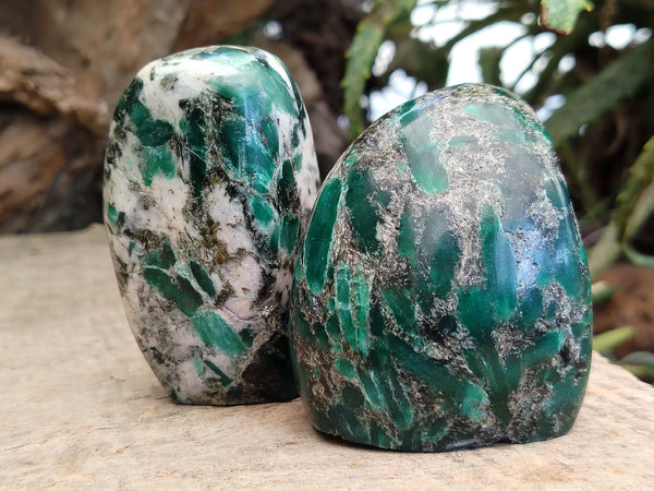 Polished Emerald Mica In Matrix Standing Free Forms x 4 From Mutoko, Zimbabwe - Toprock Gemstones and Minerals 