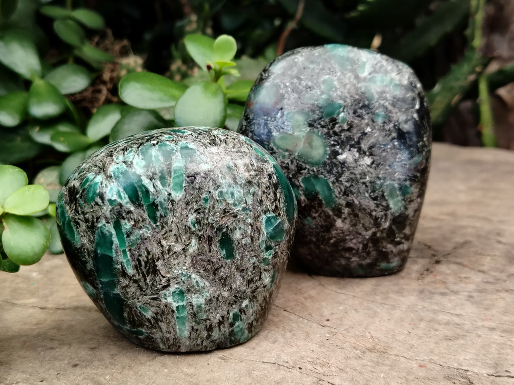 Polished Emerald Mica In Matrix Standing Free Forms x 4 From Mutoko, Zimbabwe - Toprock Gemstones and Minerals 