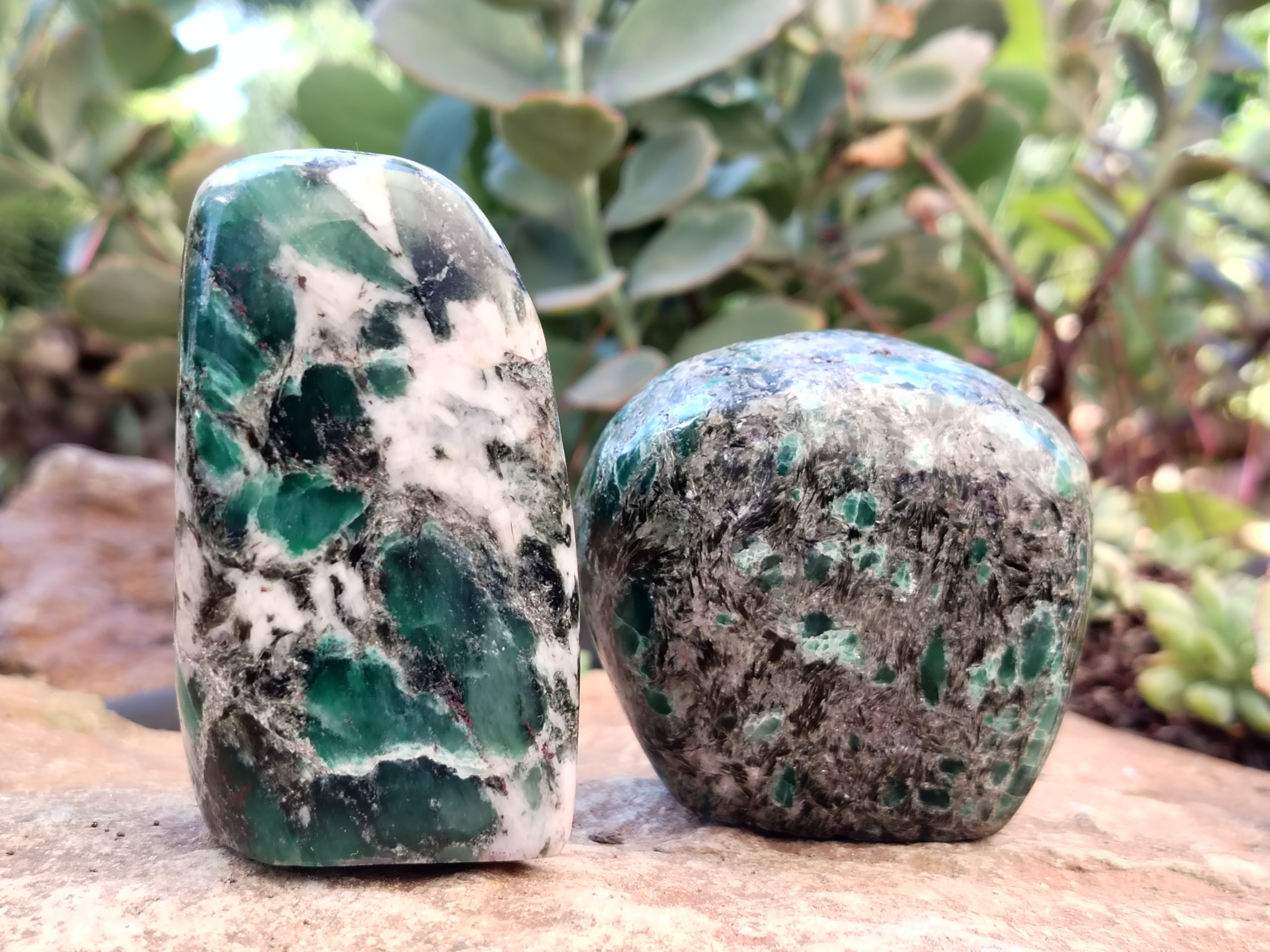 Polished Emerald Mica In Matrix Standing Free Forms x 4 From Mutoko, Zimbabwe - Toprock Gemstones and Minerals 
