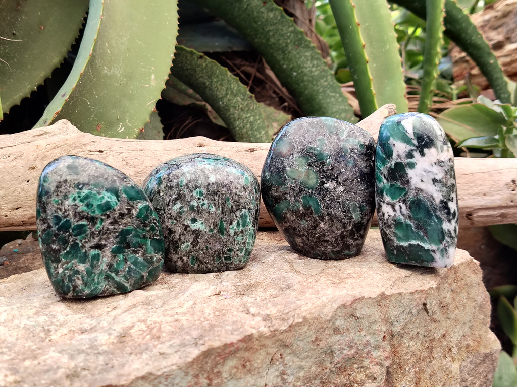 Polished Emerald Mica In Matrix Standing Free Forms x 4 From Mutoko, Zimbabwe - Toprock Gemstones and Minerals 