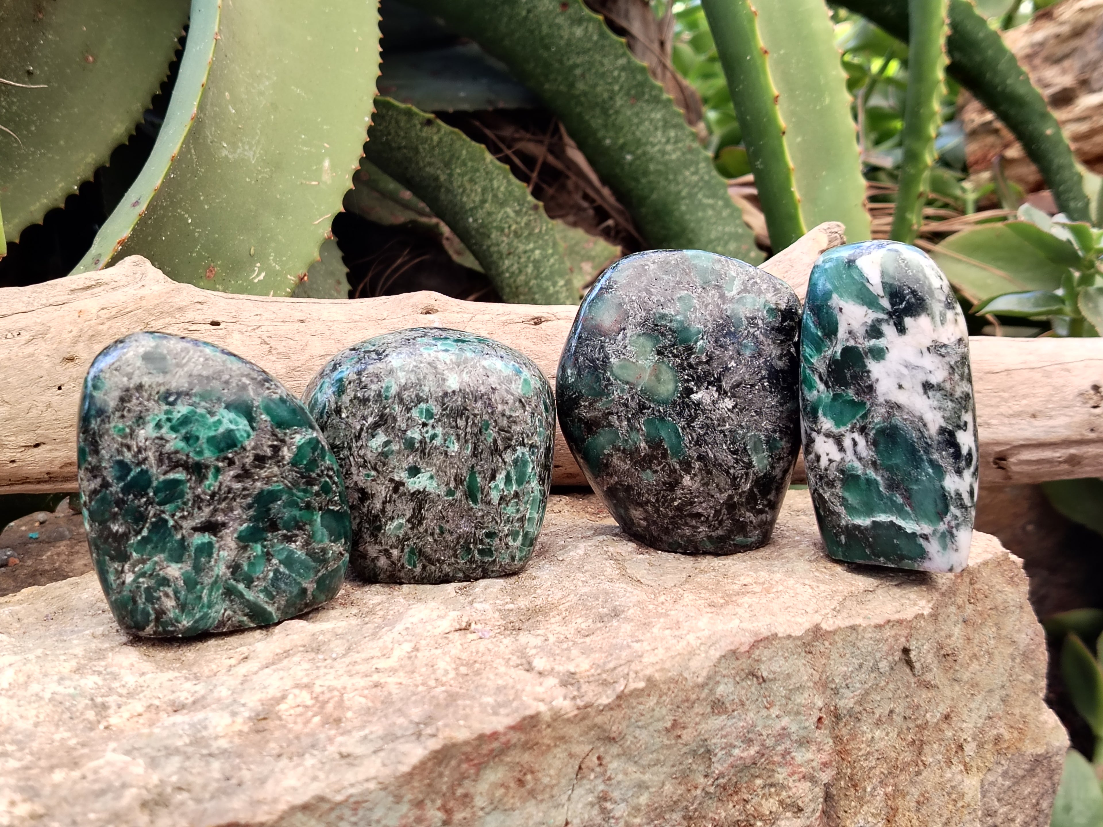 Polished Emerald Mica In Matrix Standing Free Forms x 4 From Mutoko, Zimbabwe - Toprock Gemstones and Minerals 