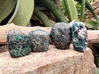 Polished Emerald Mica In Matrix Standing Free Forms x 4 From Mutoko, Zimbabwe - Toprock Gemstones and Minerals 