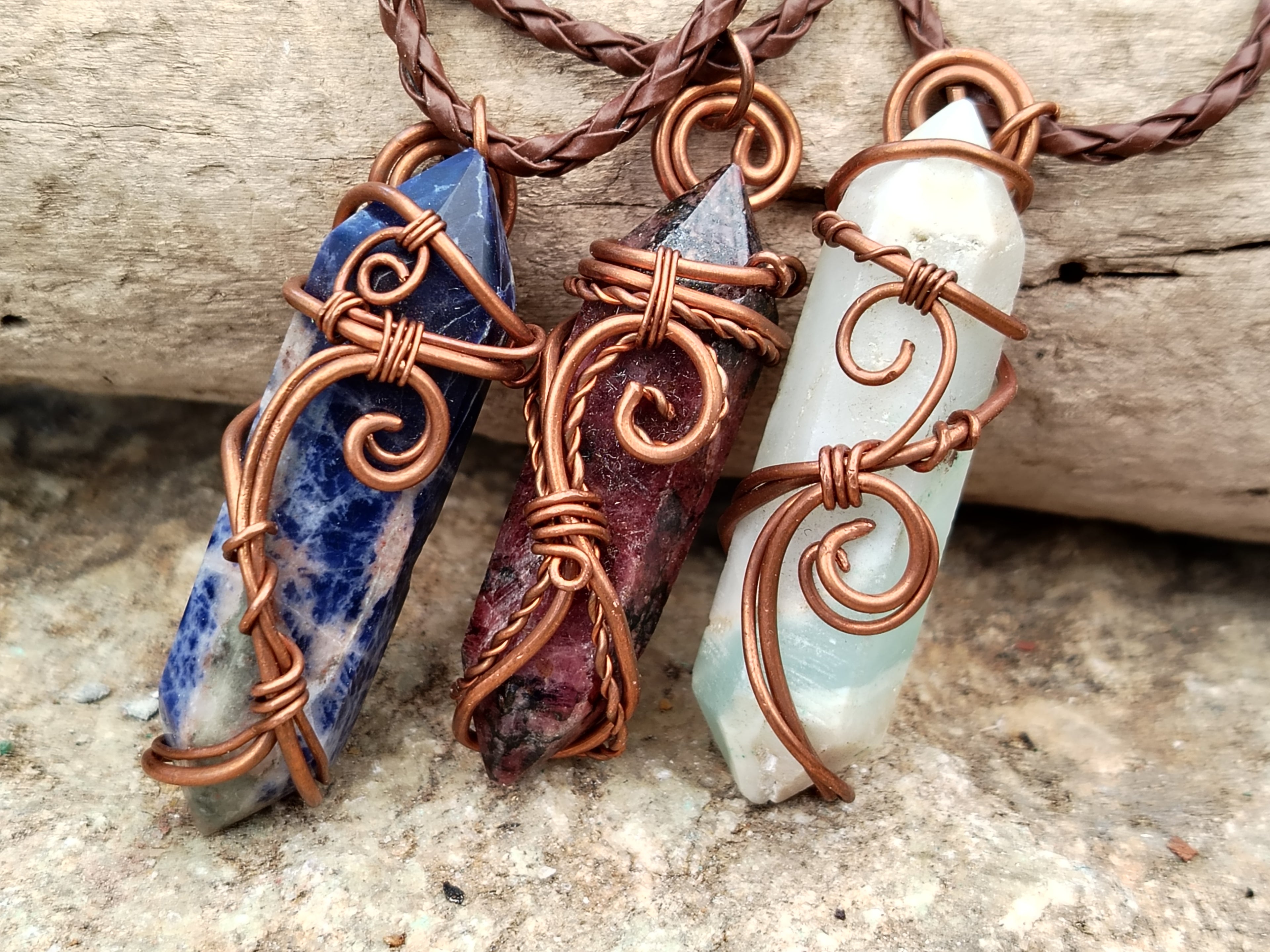 Hand Made Copper Wire Wrapped Pendants x 6 From Southern Africa - Toprock Gemstones and Minerals 