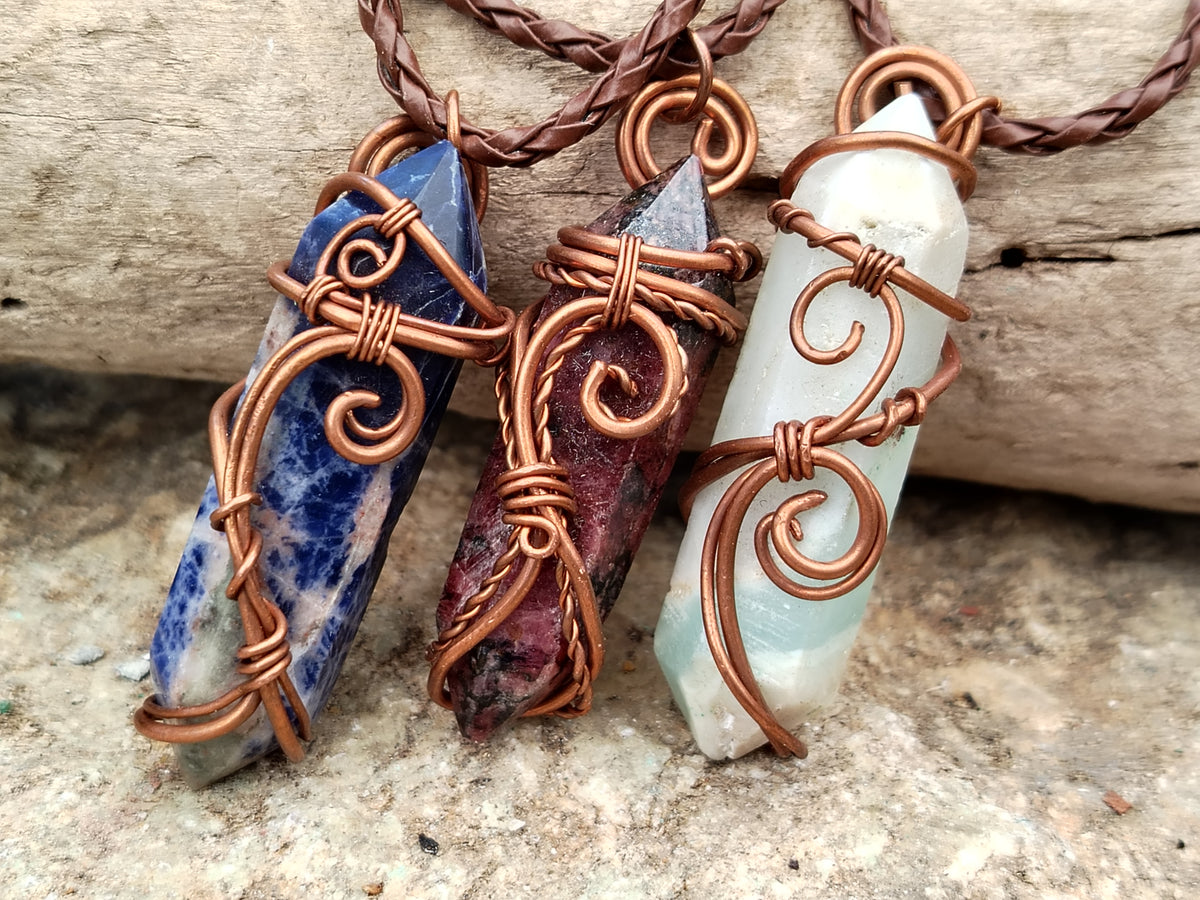Hand Made Copper Wire Wrapped Pendants x 6 From Southern Africa - Toprock Gemstones and Minerals 