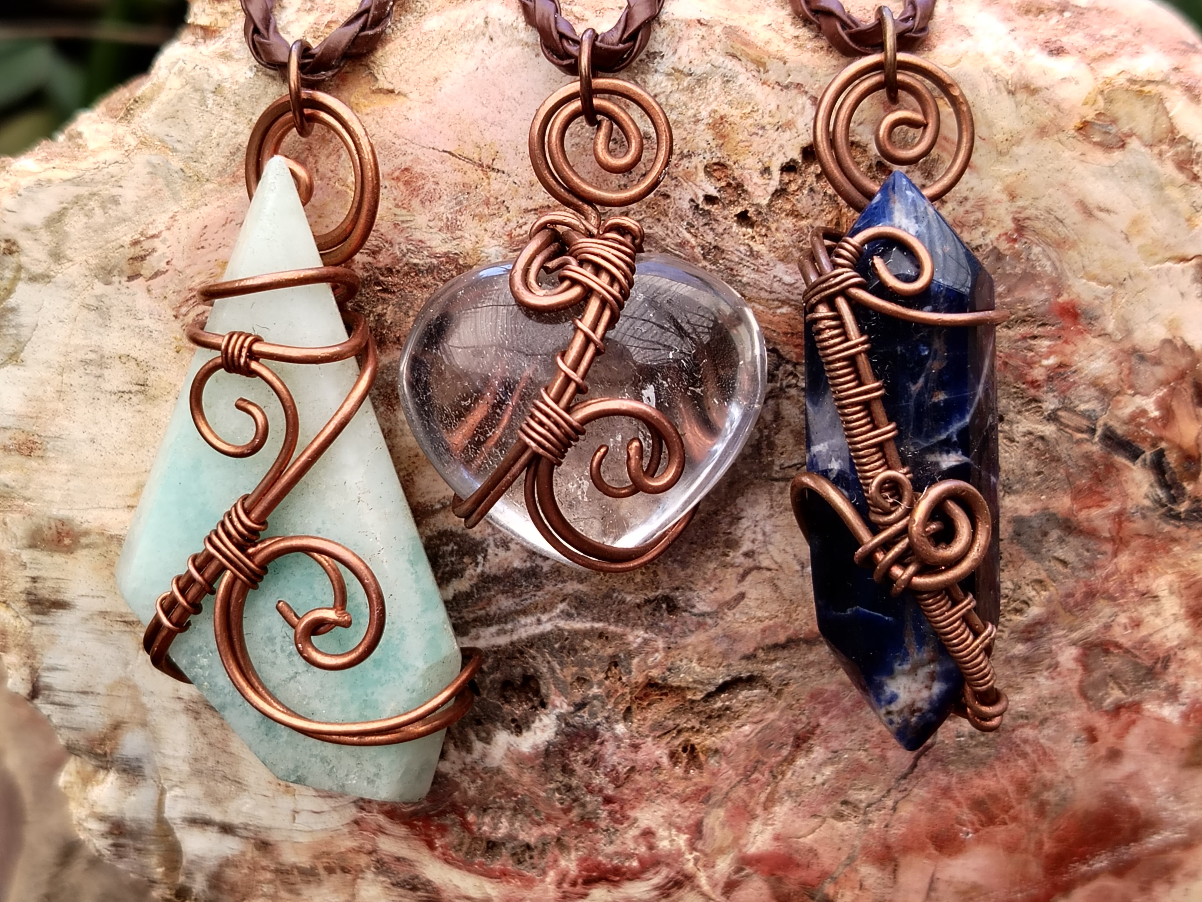 Hand Made Copper Wire Wrapped Pendants x 6 From Southern Africa - Toprock Gemstones and Minerals 