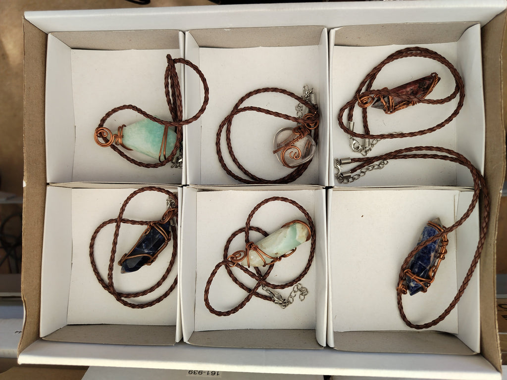 Hand Made Copper Wire Wrapped Pendants x 6 From Southern Africa - Toprock Gemstones and Minerals 