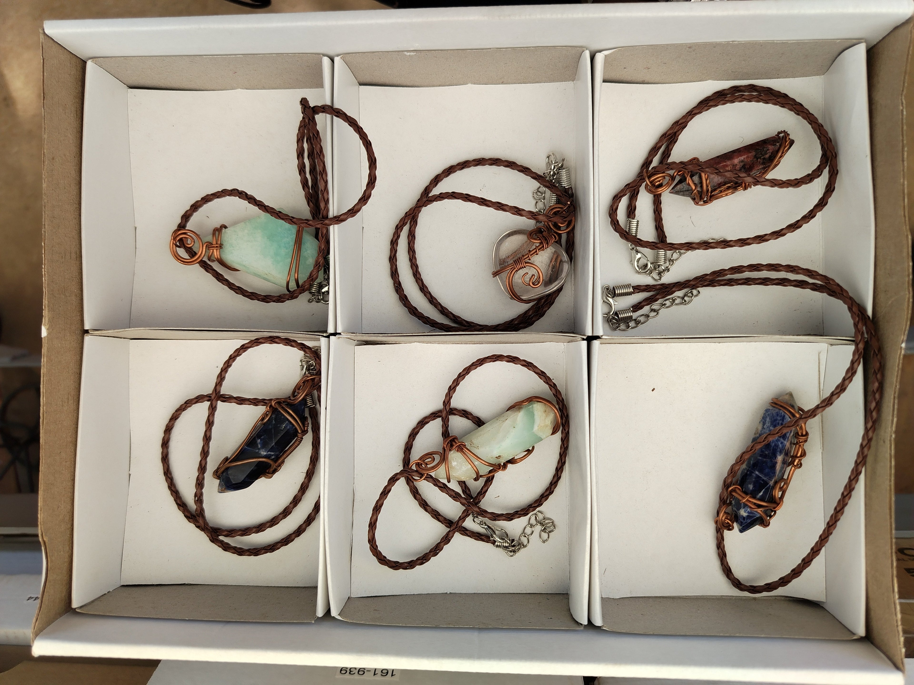 Hand Made Copper Wire Wrapped Pendants x 6 From Southern Africa - Toprock Gemstones and Minerals 