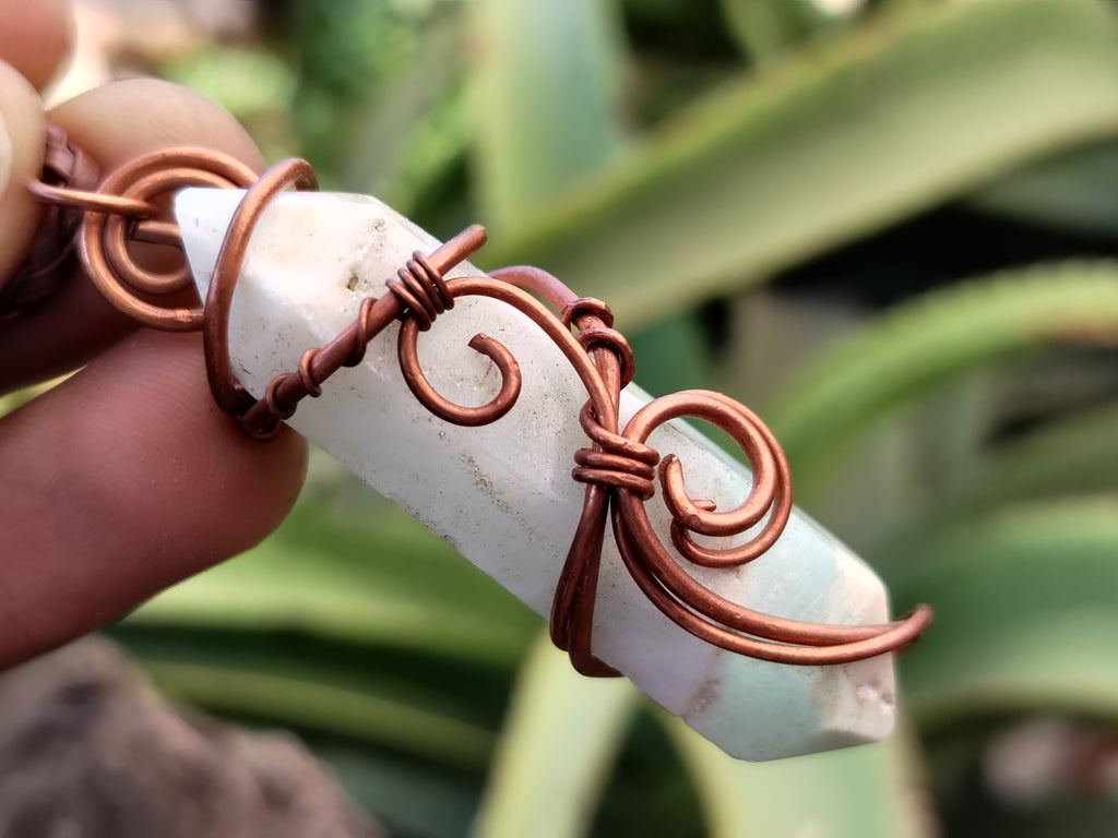 Hand Made Copper Wire Wrapped Pendants x 6 From Southern Africa - Toprock Gemstones and Minerals 