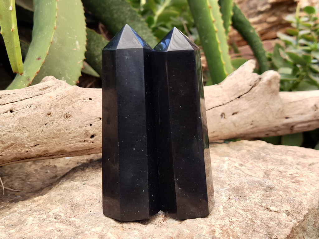 Polished Black Basalt Points x 6 From Antsirabe, Madagascar - Toprock Gemstones and Minerals 