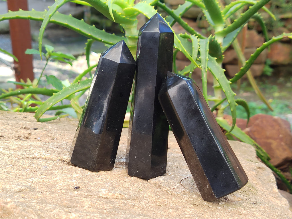 Polished Black Basalt Points x 6 From Antsirabe, Madagascar - Toprock Gemstones and Minerals 