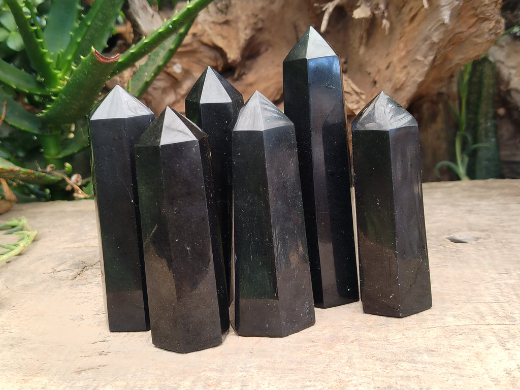 Polished Black Basalt Points x 6 From Antsirabe, Madagascar - Toprock Gemstones and Minerals 