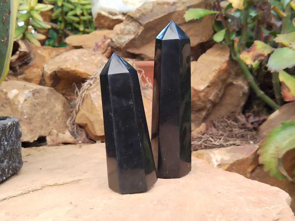 Polished Black Basalt Points x 6 From Antsirabe, Madagascar - Toprock Gemstones and Minerals 