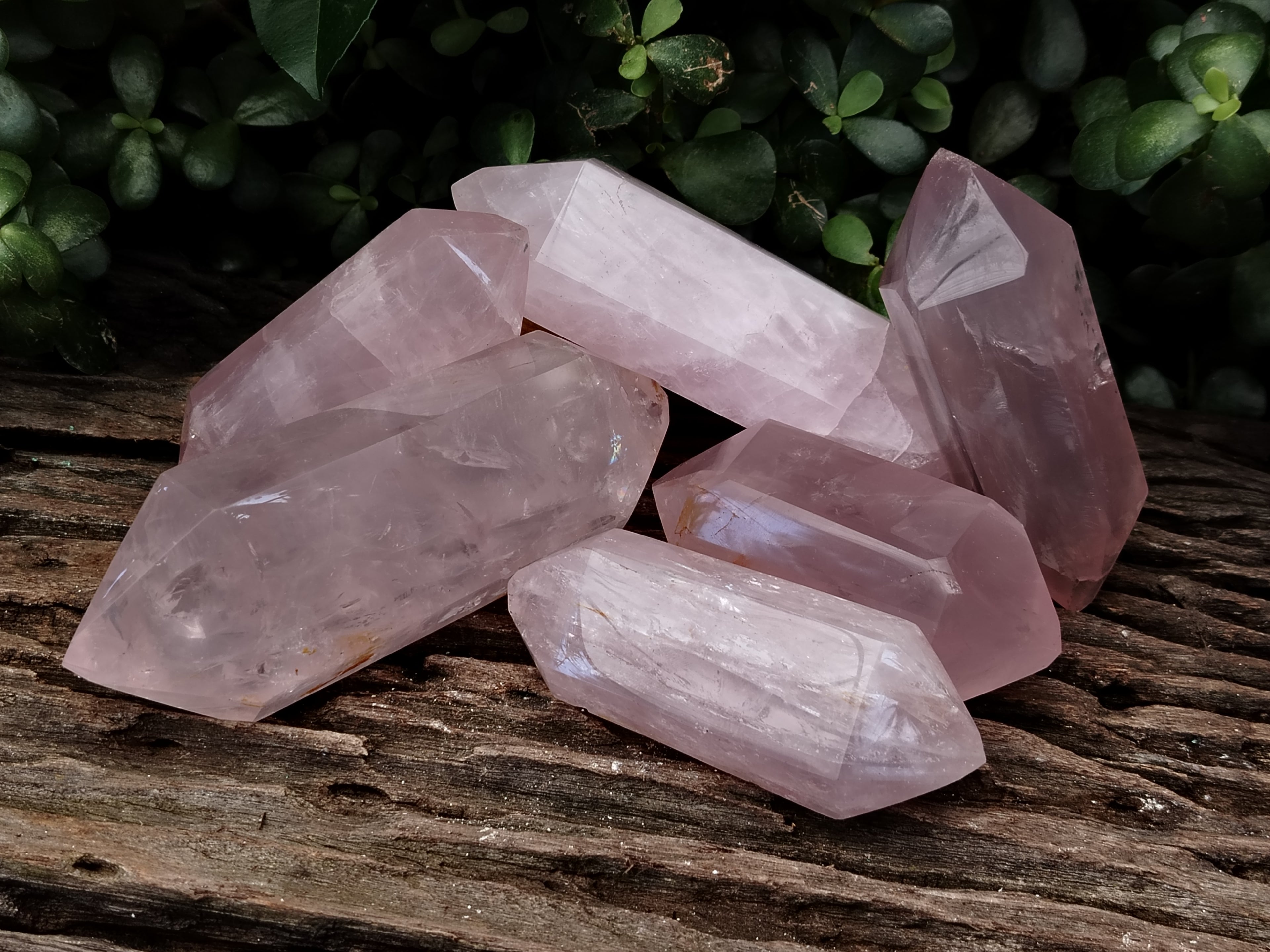 Polished Double Terminated Rose Quartz Points x 6 From Ambatondrazaka, Madagascar - Toprock Gemstones and Minerals 