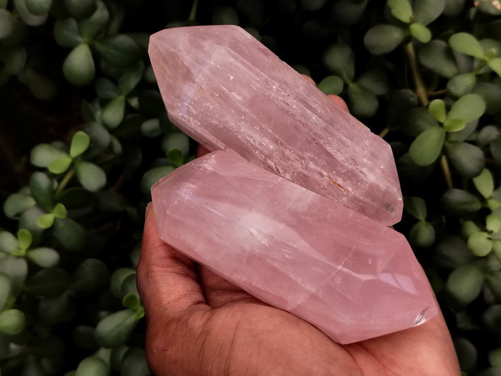 Polished Double Terminated Rose Quartz Points x 6 From Ambatondrazaka, Madagascar - Toprock Gemstones and Minerals 