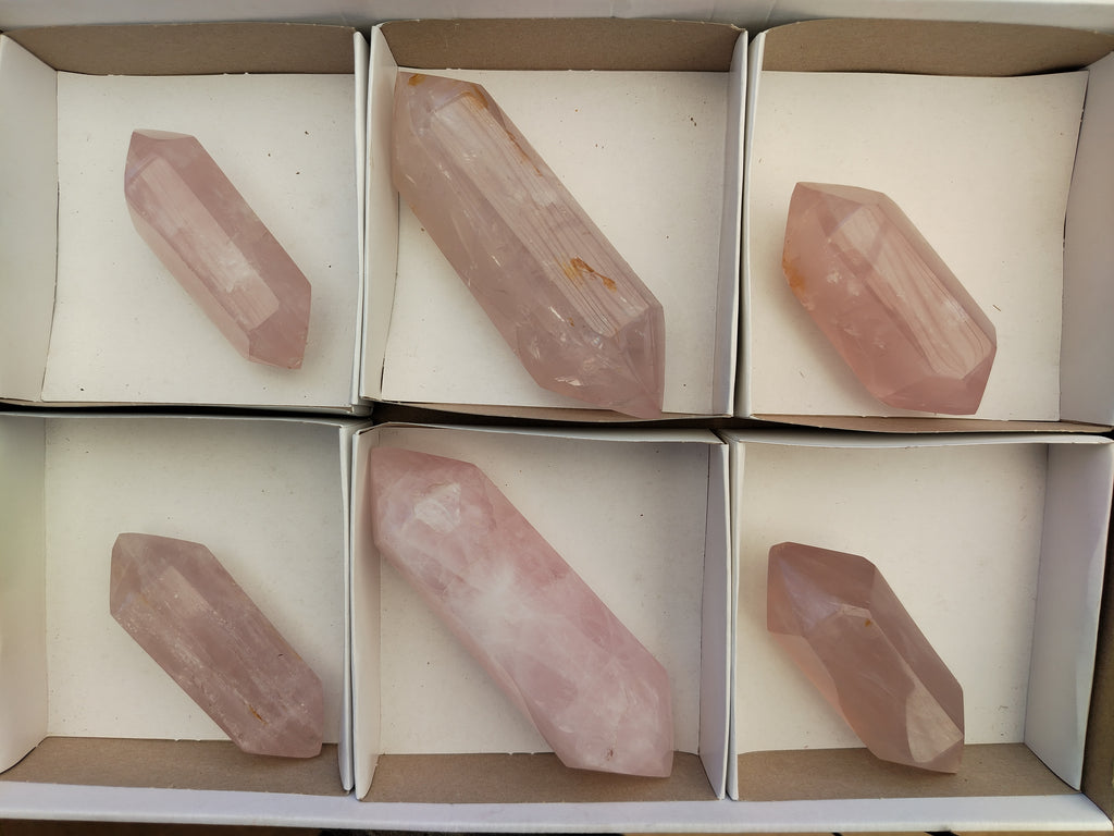 Polished Double Terminated Rose Quartz Points x 6 From Ambatondrazaka, Madagascar - Toprock Gemstones and Minerals 