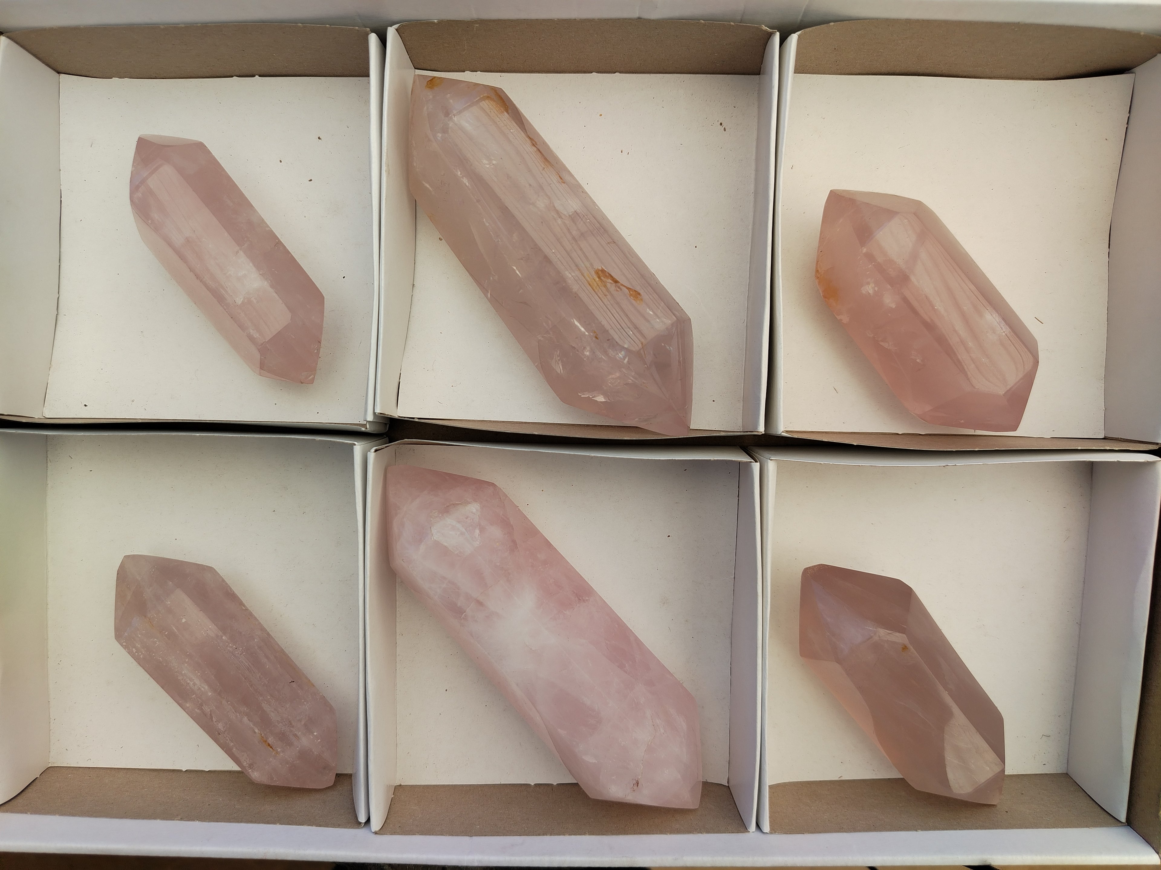 Polished Double Terminated Rose Quartz Points x 6 From Ambatondrazaka, Madagascar - Toprock Gemstones and Minerals 