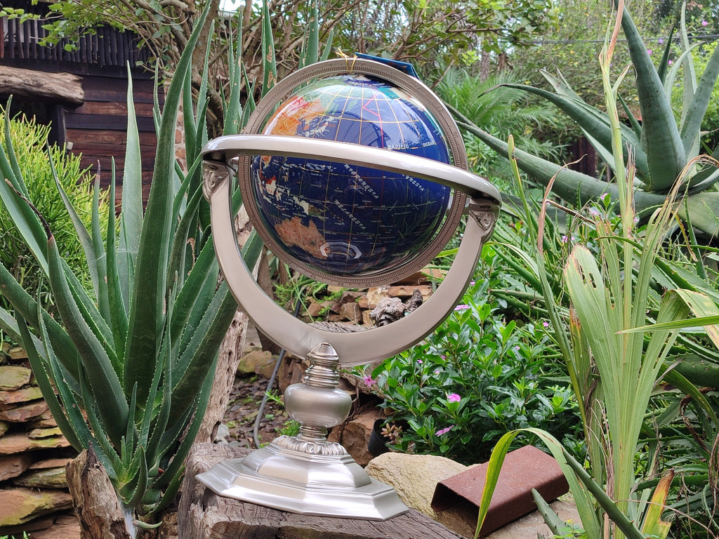Hand Made Giant Mixed Gemstone Revolving World Globe with Metal Stand x 1 From China - Toprock Gemstones and Minerals 