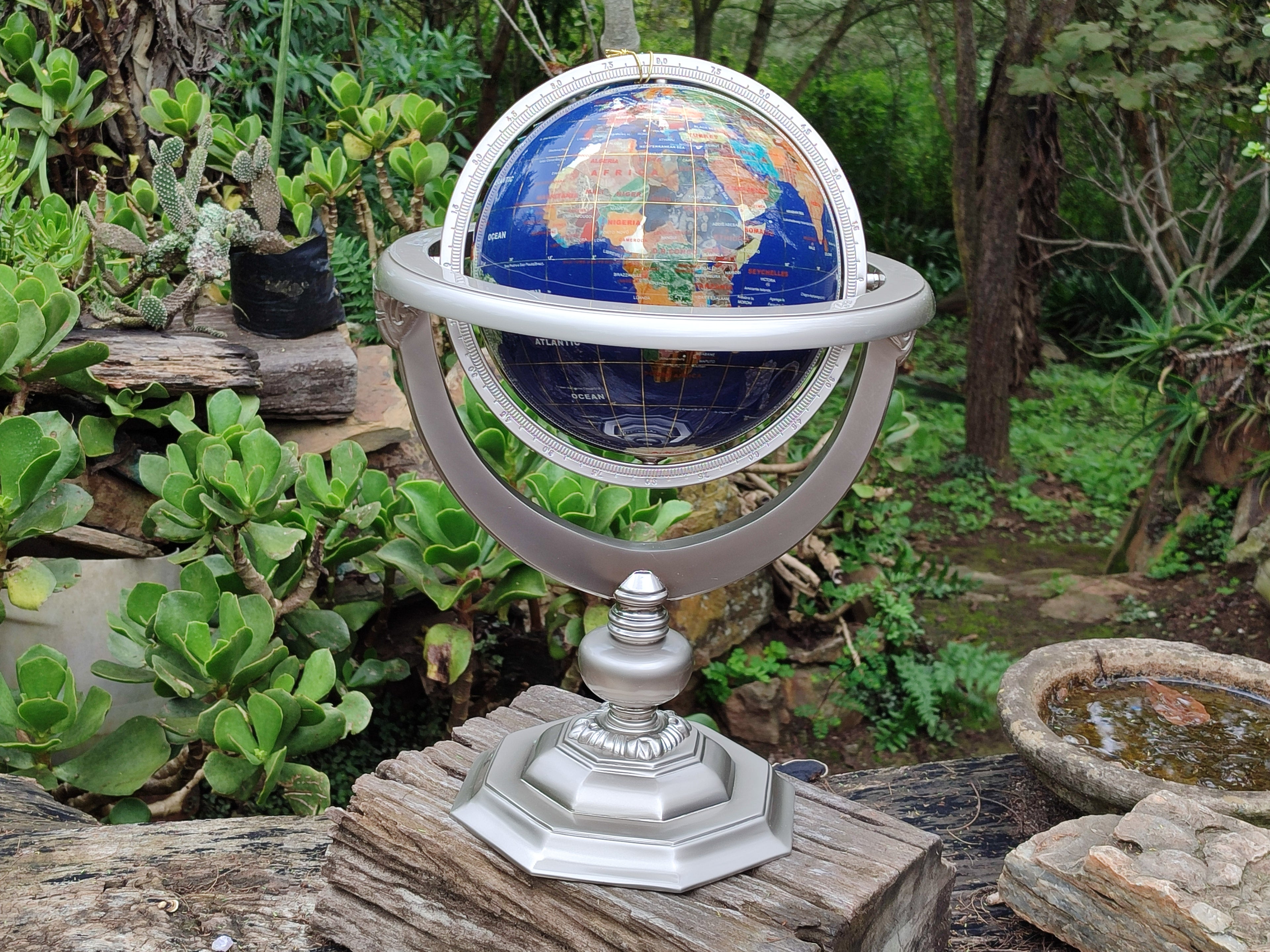 Hand Made Giant Mixed Gemstone Revolving World Globe with Metal Stand x 1 From China - Toprock Gemstones and Minerals 