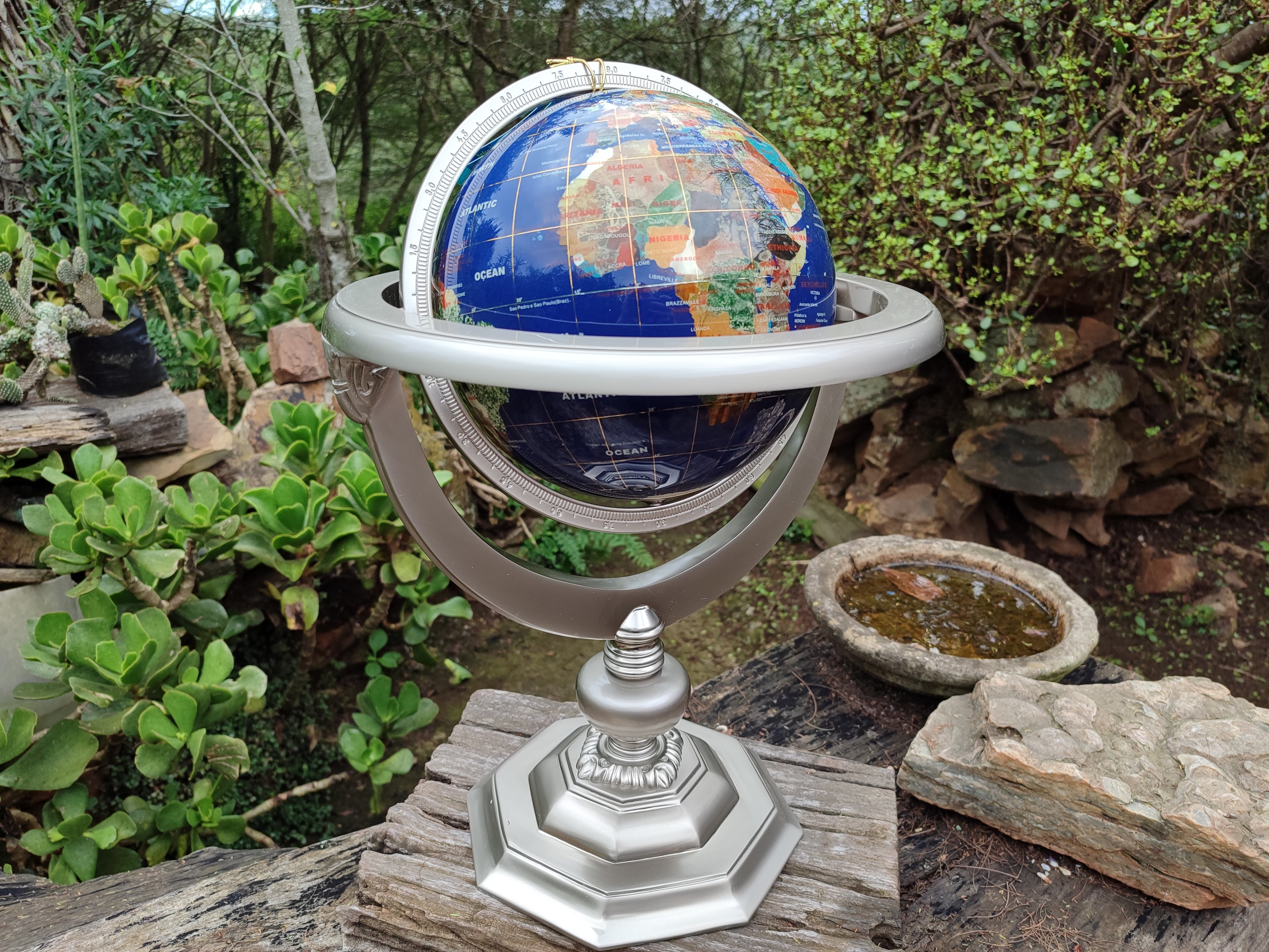 Hand Made Giant Mixed Gemstone Revolving World Globe with Metal Stand x 1 From China - Toprock Gemstones and Minerals 