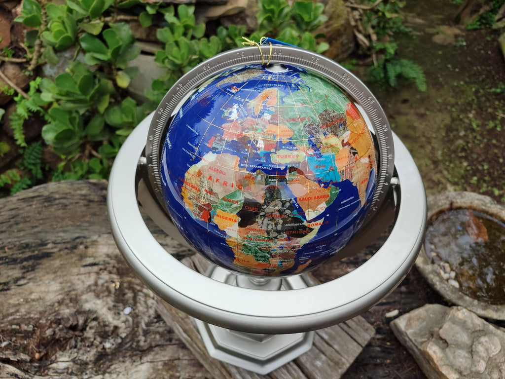 Hand Made Giant Mixed Gemstone Revolving World Globe with Metal Stand x 1 From China - Toprock Gemstones and Minerals 