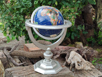 Hand Made Giant Mixed Gemstone Revolving World Globe with Metal Stand x 1 From China