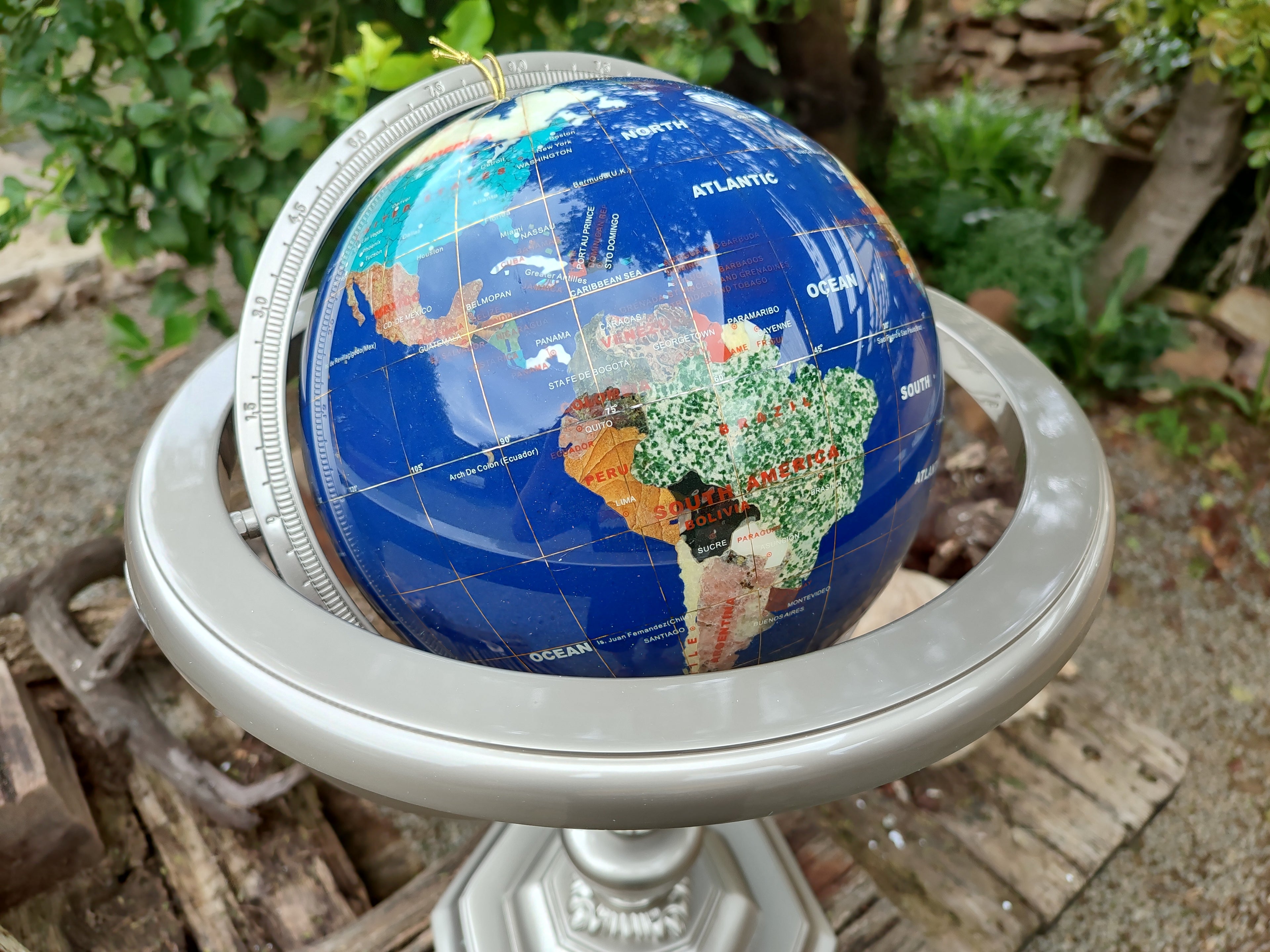 Hand Made Giant Mixed Gemstone Revolving World Globe with Metal Stand x 1 From China - Toprock Gemstones and Minerals 