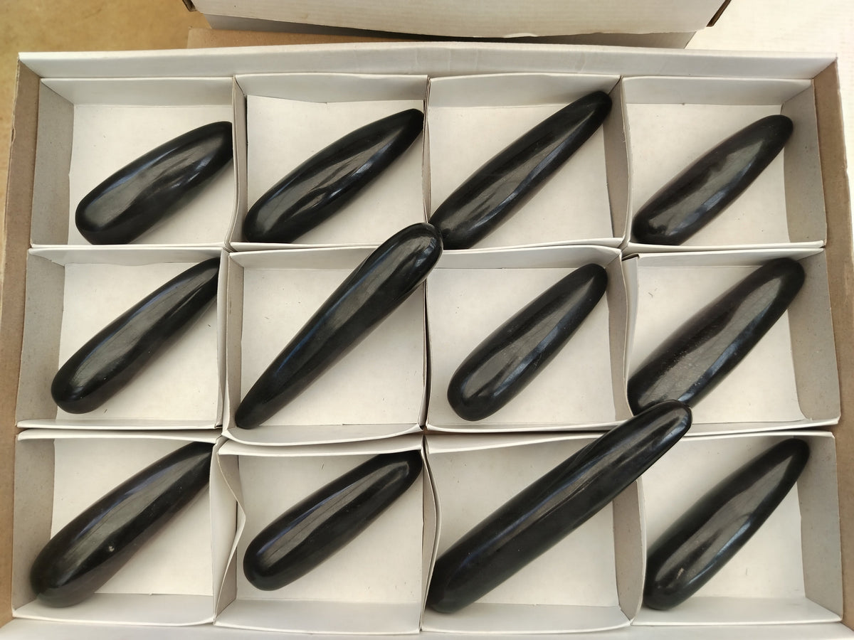 Polished Black Basalt Massage Wands x 12 From Antsirabe, Madagascar - Toprock Gemstones and Minerals 