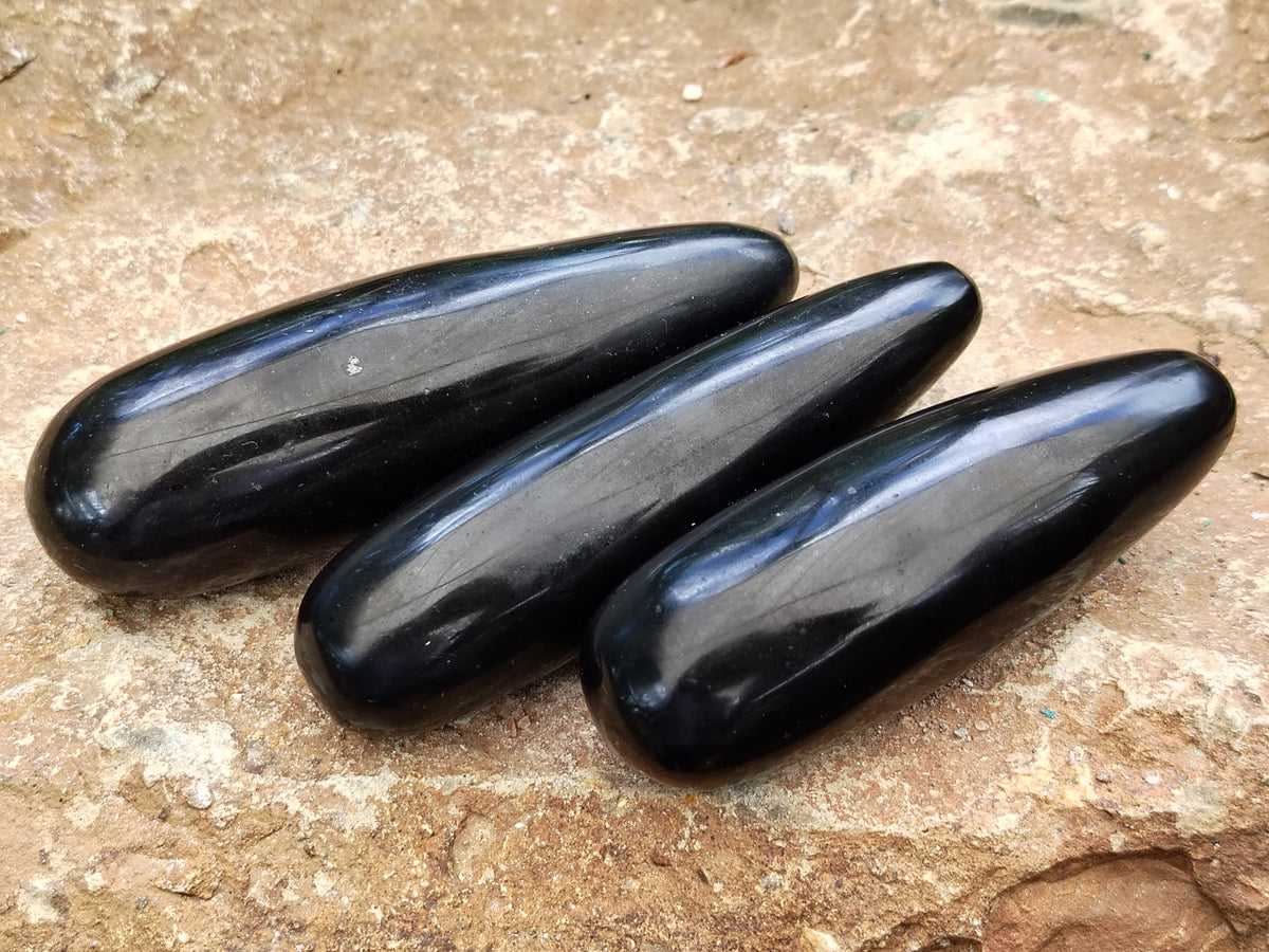 Polished Black Basalt Massage Wands x 12 From Antsirabe, Madagascar - Toprock Gemstones and Minerals 