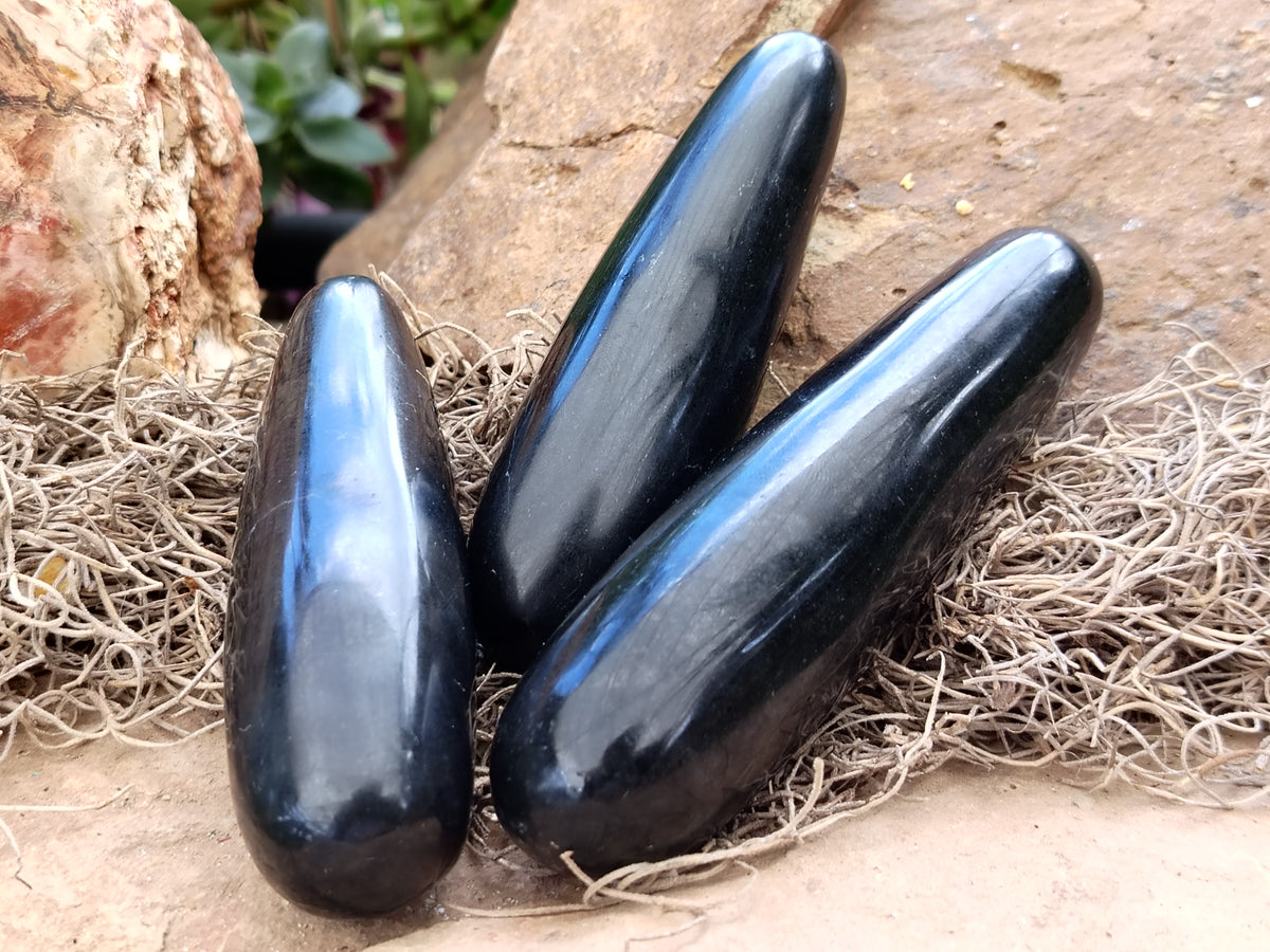 Polished Black Basalt Massage Wands x 12 From Antsirabe, Madagascar - Toprock Gemstones and Minerals 