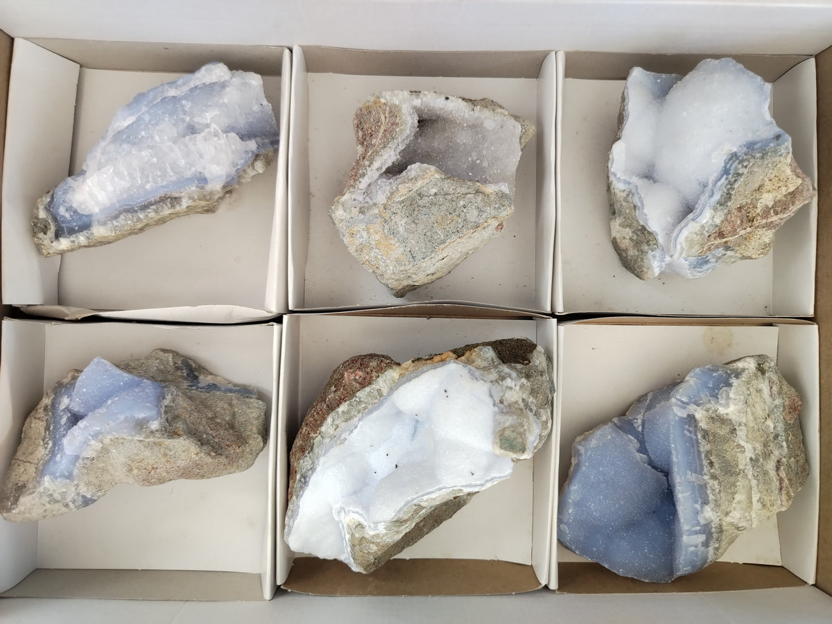 Natural Blue Lace Agate Geodes x 6 From Nsanje, Malawi - Toprock Gemstones and Minerals 