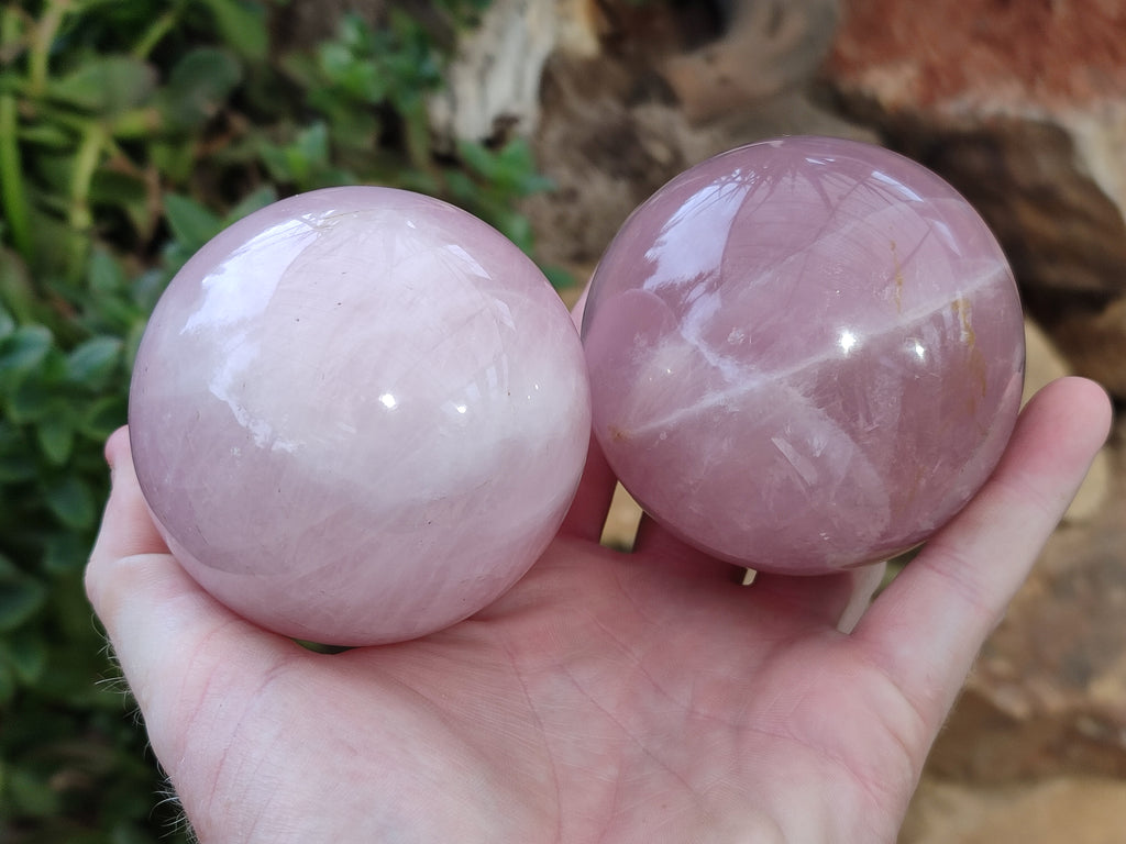 Polished Rose Quartz Spheres x 3 From Ambatondrazaka, Madagascar - Toprock Gemstones and Minerals 